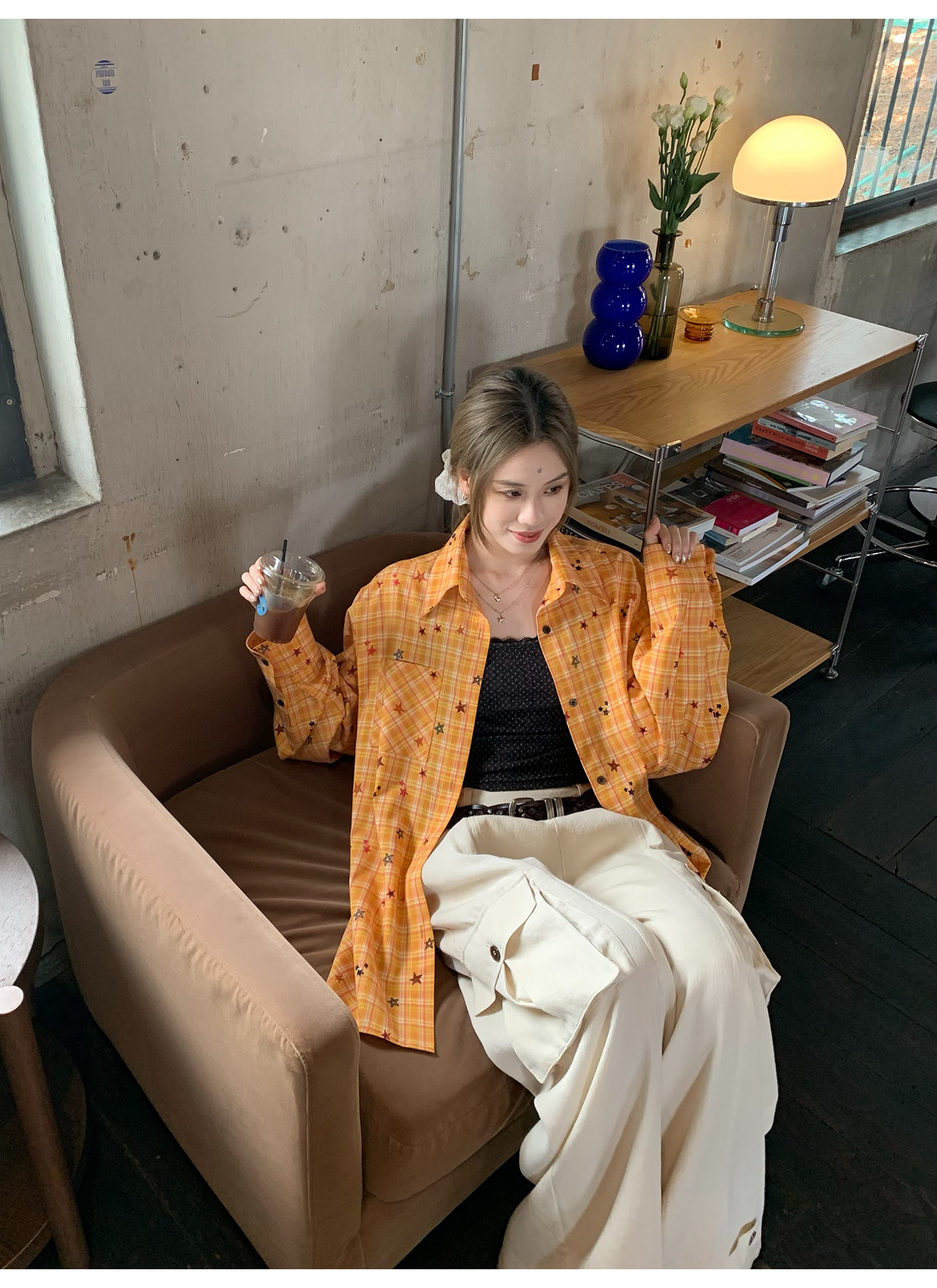 半額！Lallia Mu 長袖シャツ ターコイズ・オレンジチェック 新品タグ