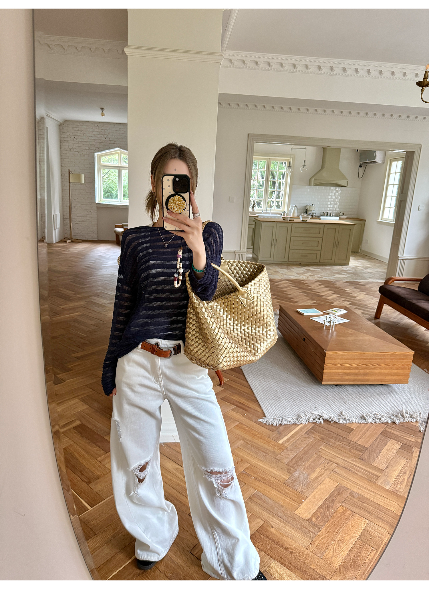 LelyMooch  ホワイト ワイドパンツ（ダメージ加工） LEM116