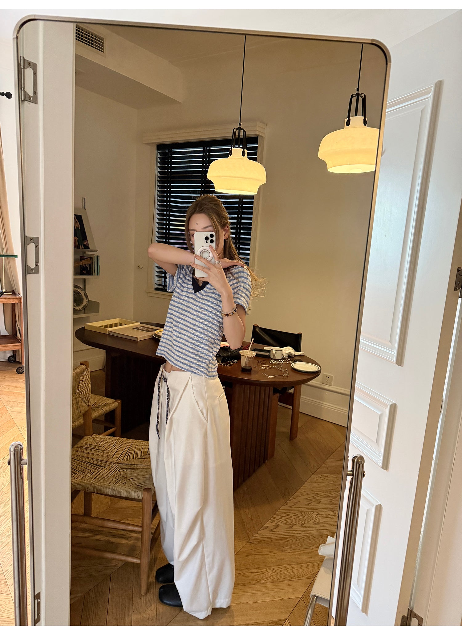 LelyMooch 　ボーダーVネック【夏の推しトップス】LEM154