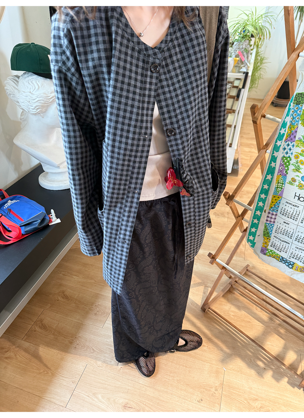 LelyMooch ブラックグレーチェックジャケット  LEM248