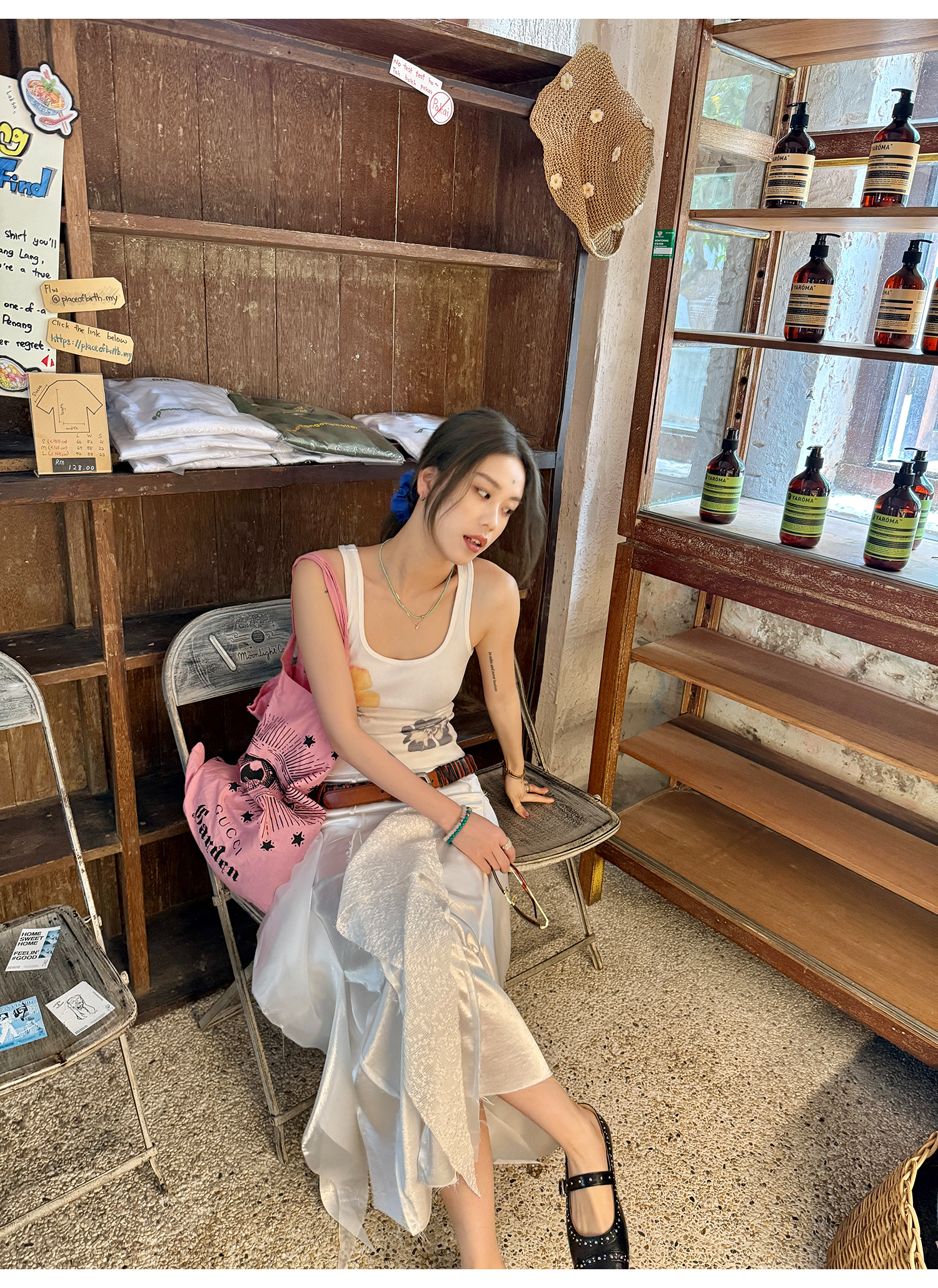 LelyMooch  水彩花柄プリントのリブベスト  LEM095