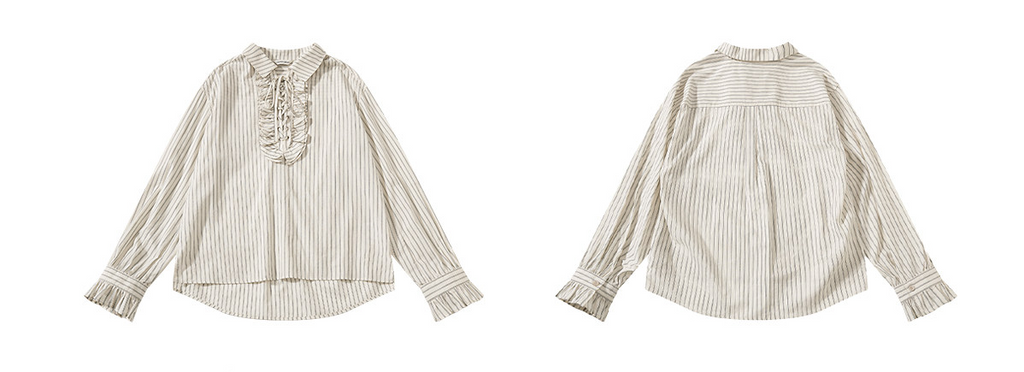 前結びデザイン 縦縞ブラウス  LOM042