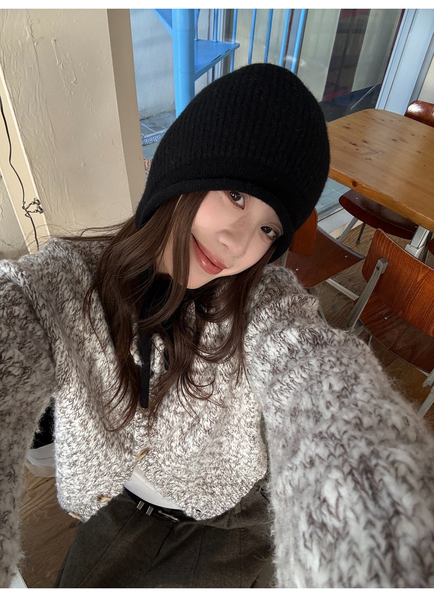 LelyMooch ウール混 ミックス編み ゆるニットカーデ  LEM313