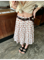 LelyMooch Retro Floral Pleated Chiffon Skirt LEM143