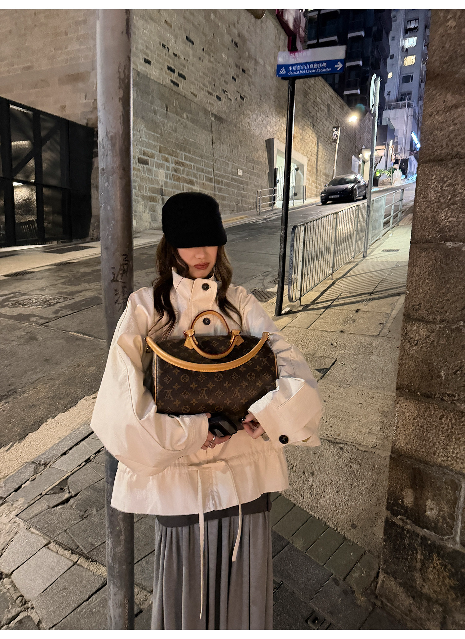 LelyMooch 立ち襟 ドロスト ミドル丈コート  LEM317