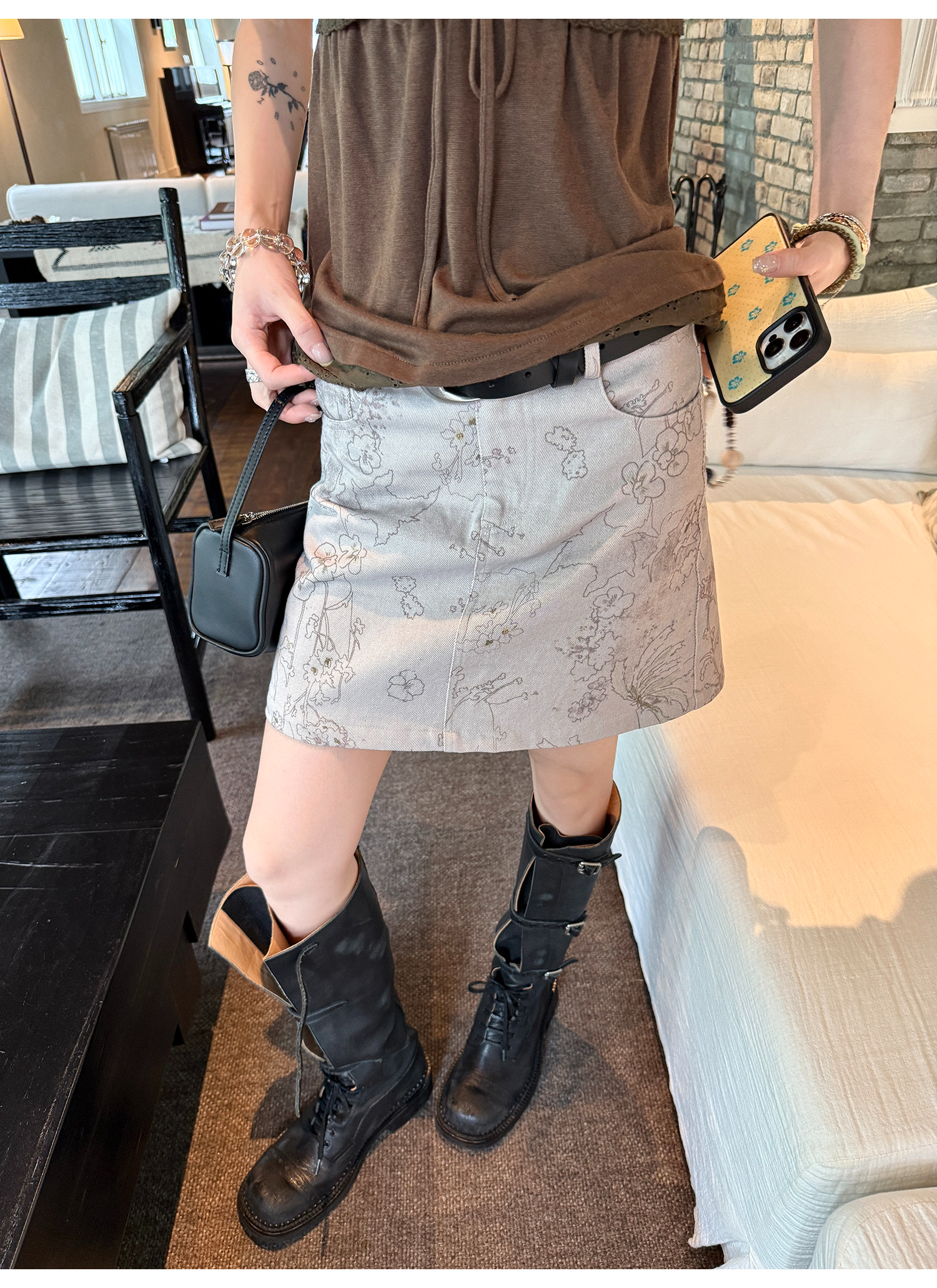 LelyMooch 花柄Aラインコットンスカート 防止めくれ加工！ LEM217