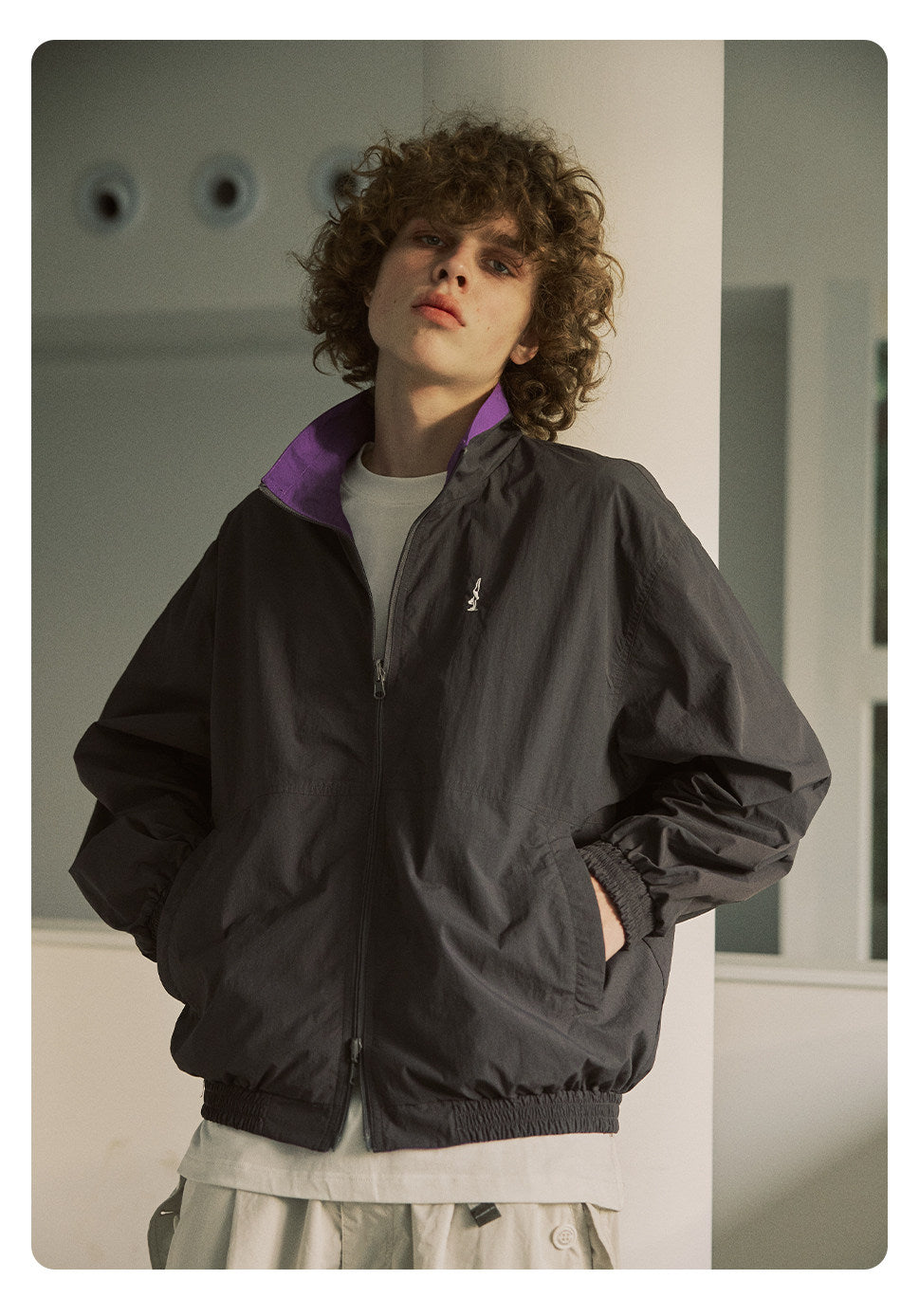 防風×配色リバーシブル仕様 立ち襟スポーツジャケット  LOM032