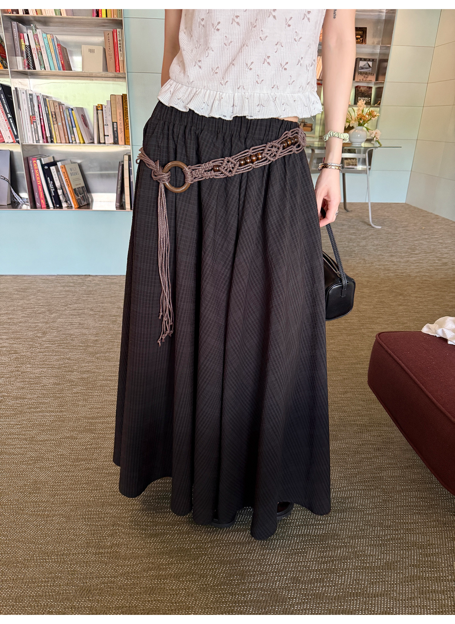 LelyMooch ふんわりチェックロングスカート  LEM208