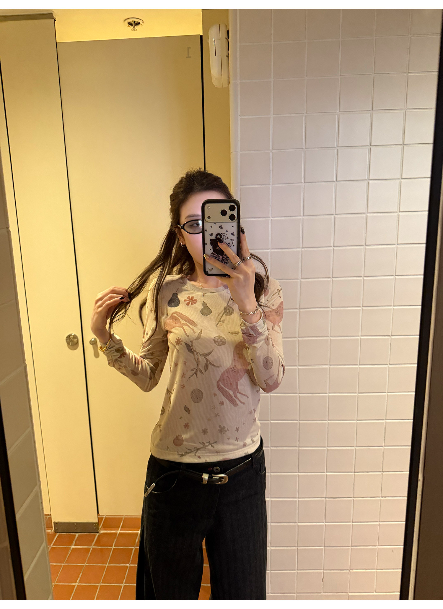 LelyMooch アート総柄シアーメッシュトップス  LEM314