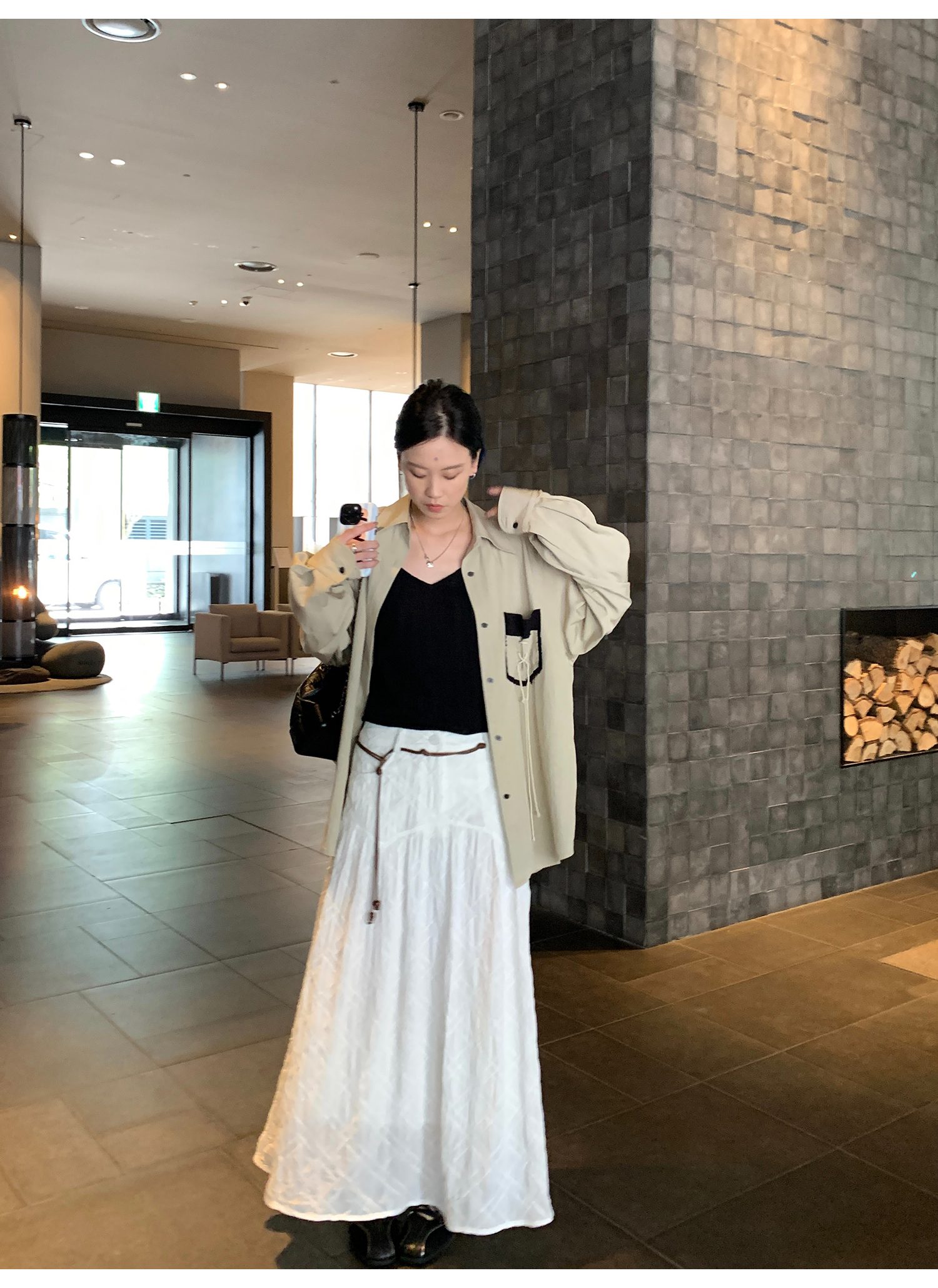 LelyMooch   立体格子柄 ホワイトスカート  LEM040