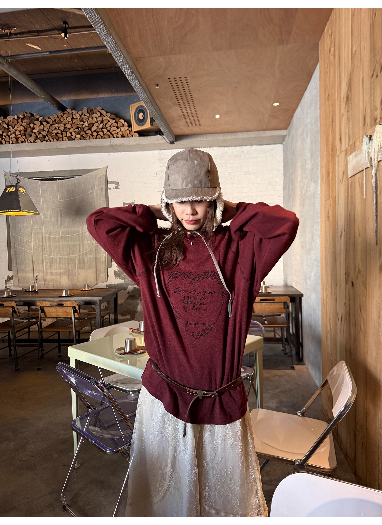 LelyMooch 刺繍ハートのベロアロンT　LEM241