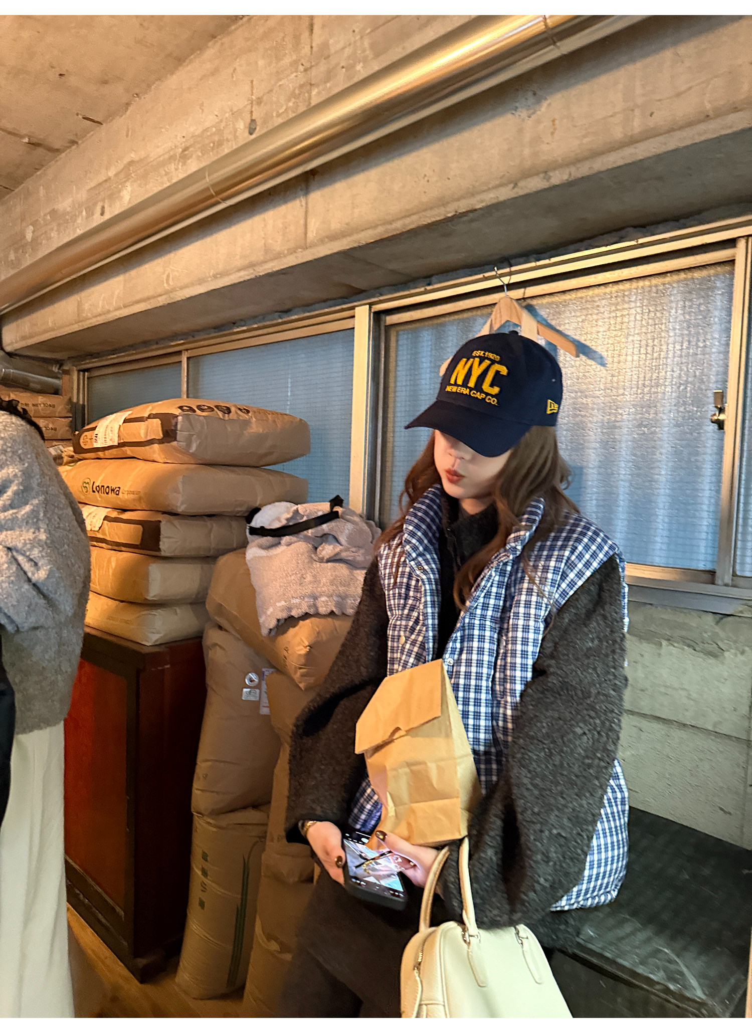 LelyMooch ギンガムチェック スタンドカラー ダウンベスト  LEM291