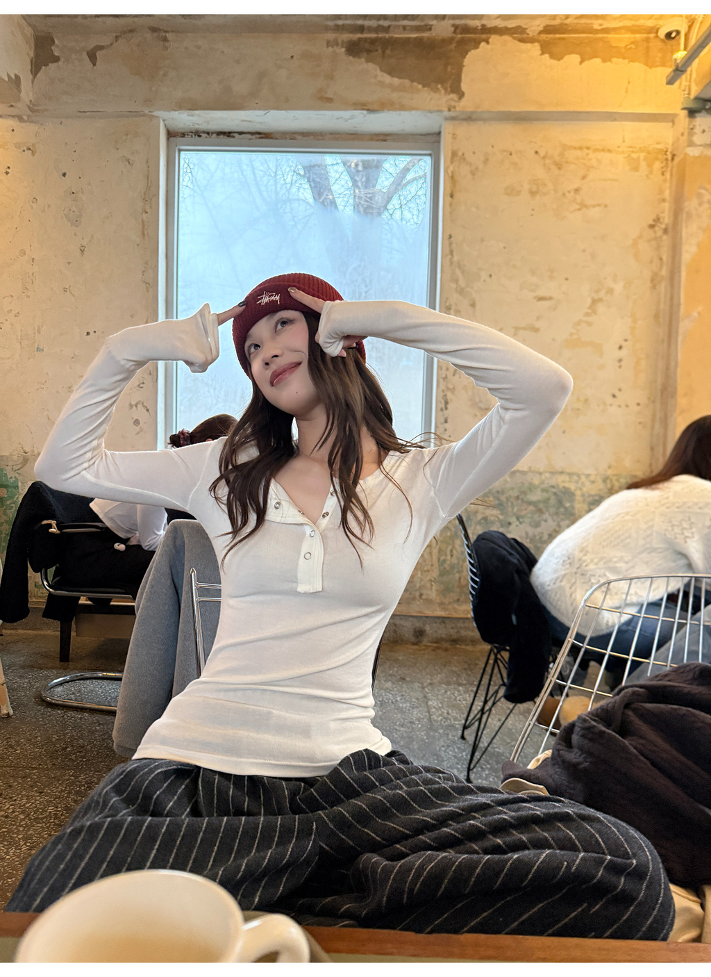 LelyMooch 3色展開 ヘンリーネック ウール混 インナートップス  LEM296