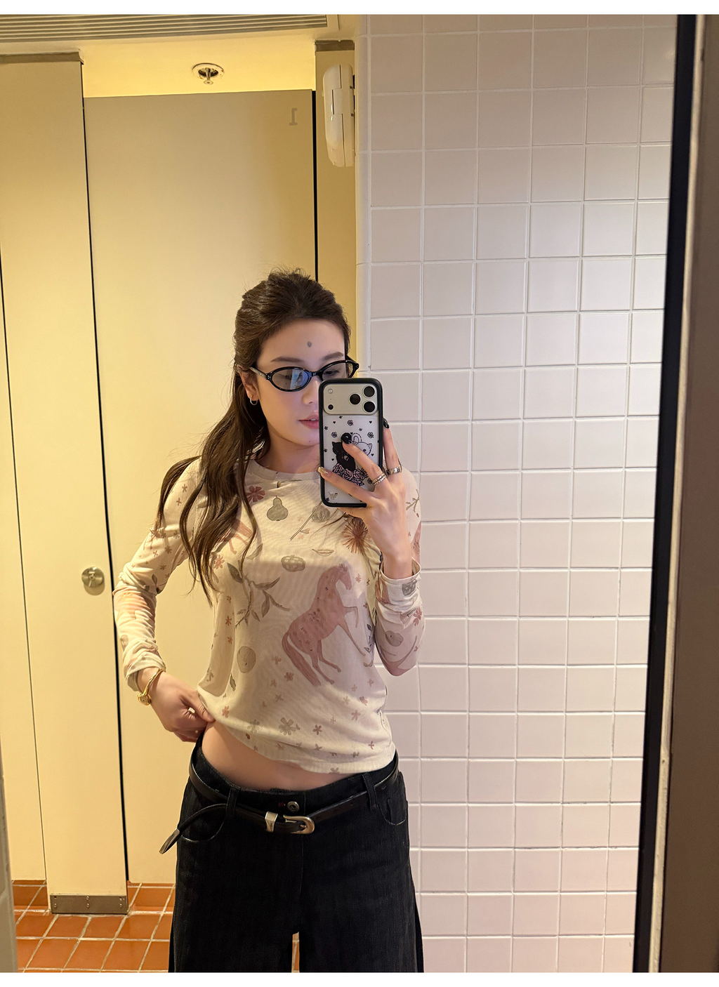 LelyMooch アート総柄シアーメッシュトップス  LEM314