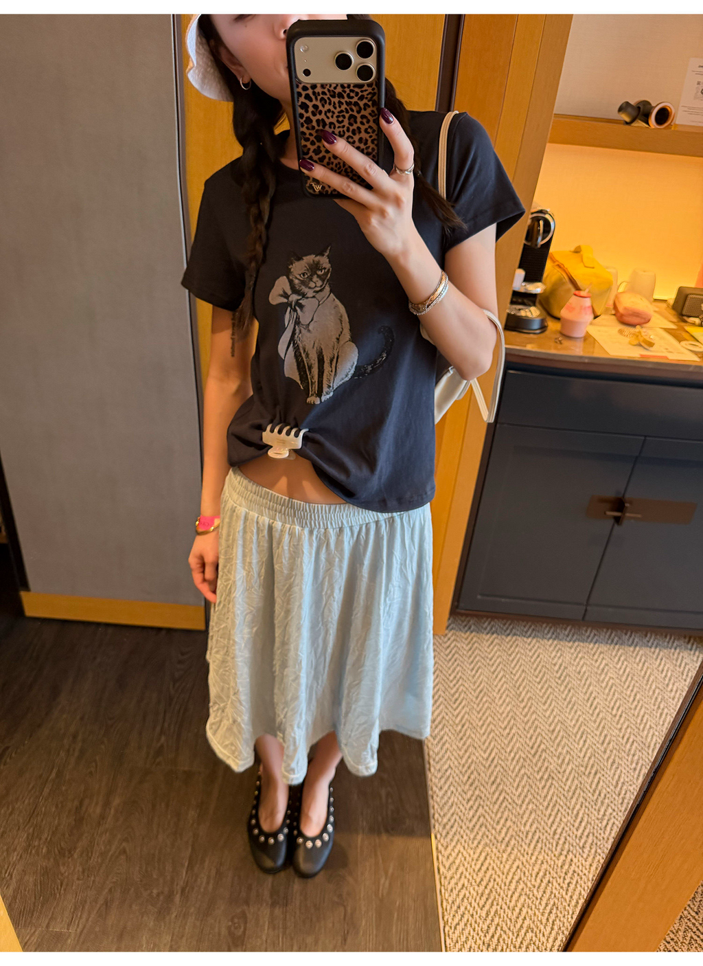 LelyMooch ヴィンテージ風キャットプリントTシャツ  LEM372