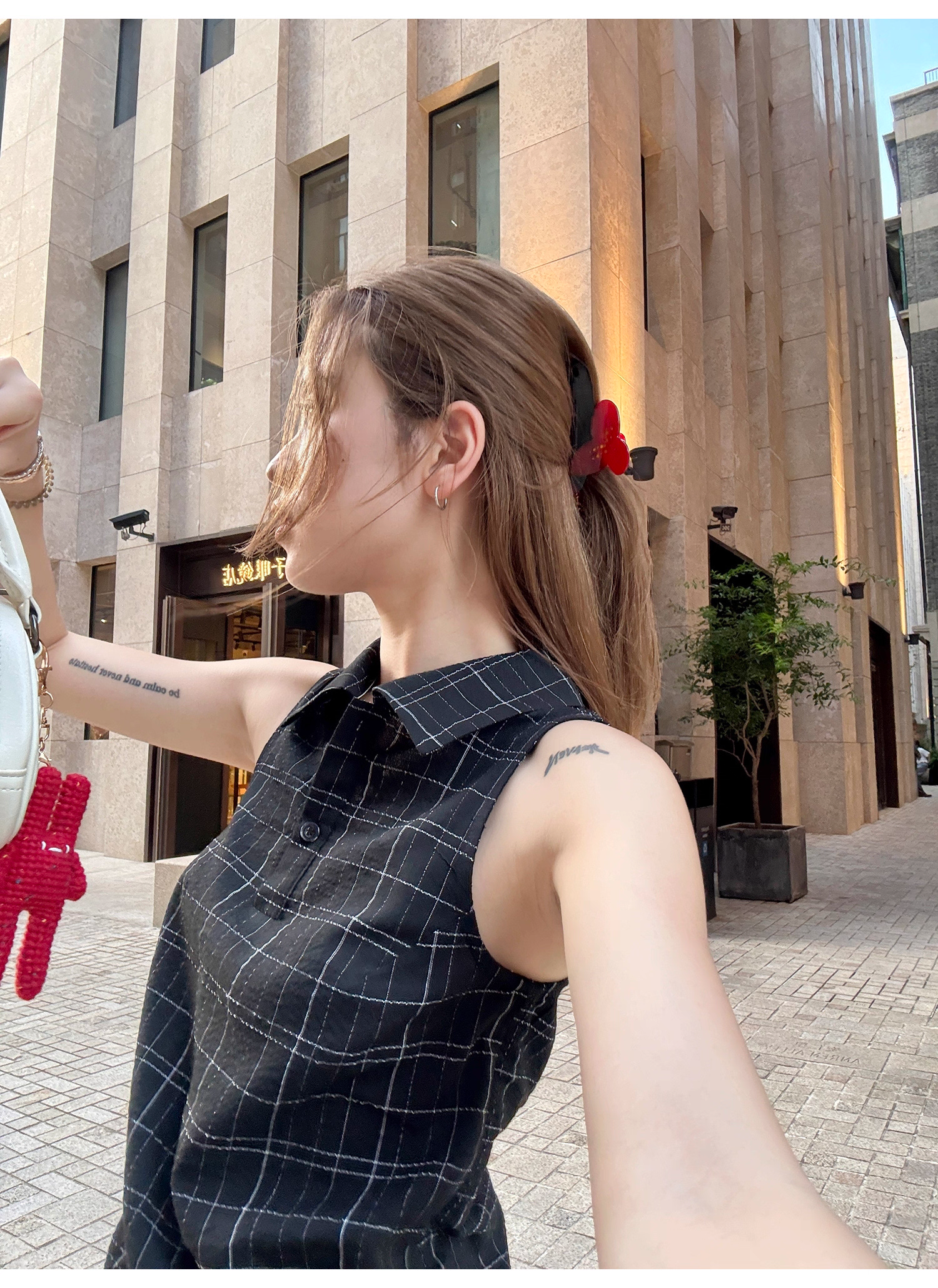 LelyMooch ノースリーブチェック柄ポロシャツ　LEM188