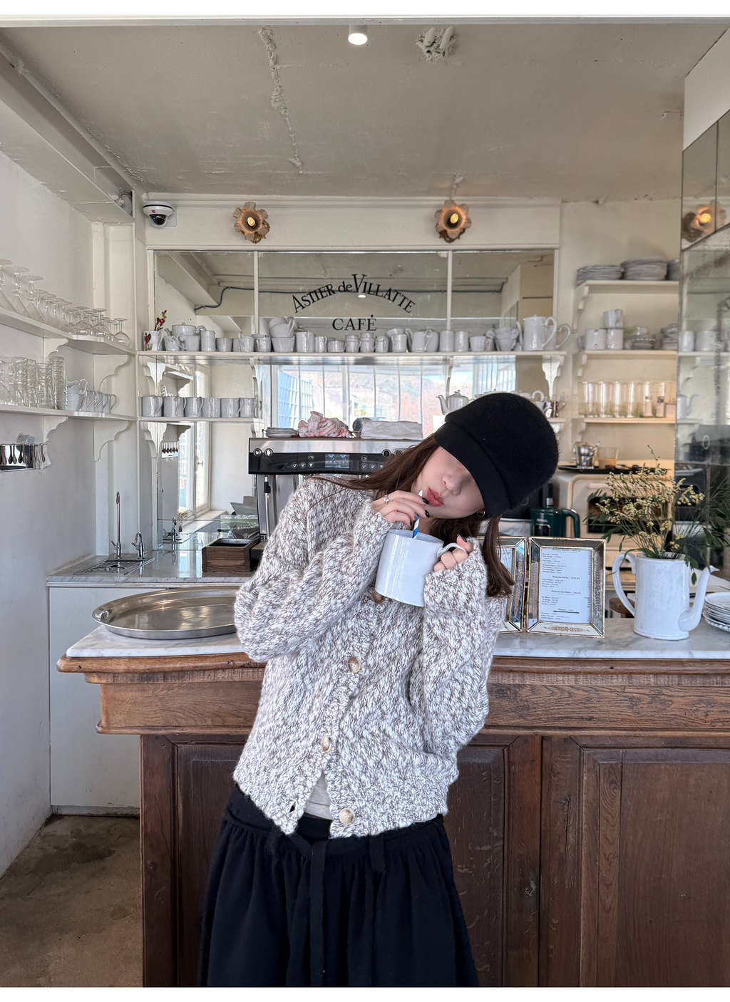 LelyMooch ウール混 ミックス編み ゆるニットカーデ  LEM313