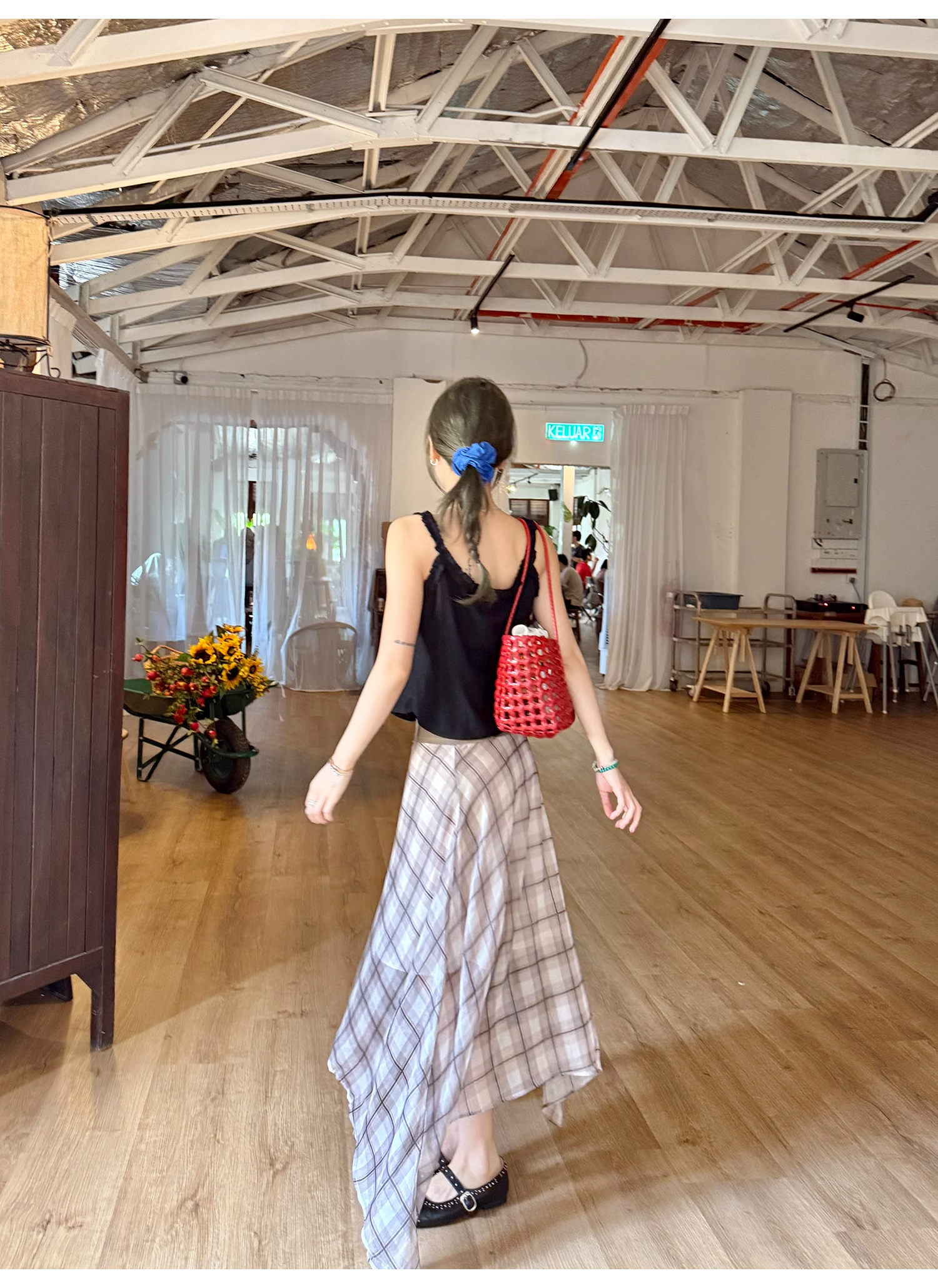 LelyMooch  エレガントフレンチ シフォンチェックスカート  LEM096