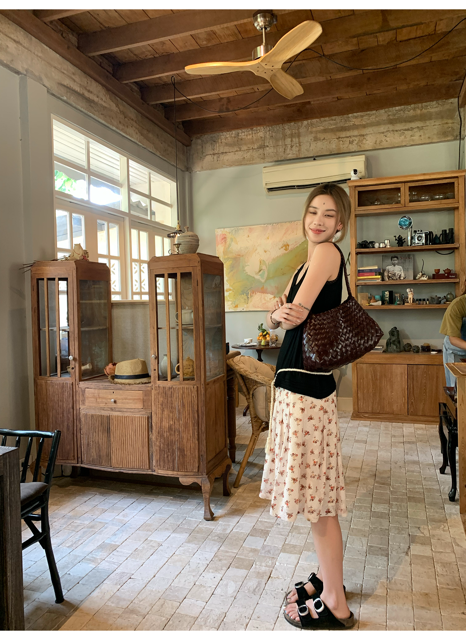 LelyMooch  レトロ小花柄プリーツシフォンスカート  LEM143