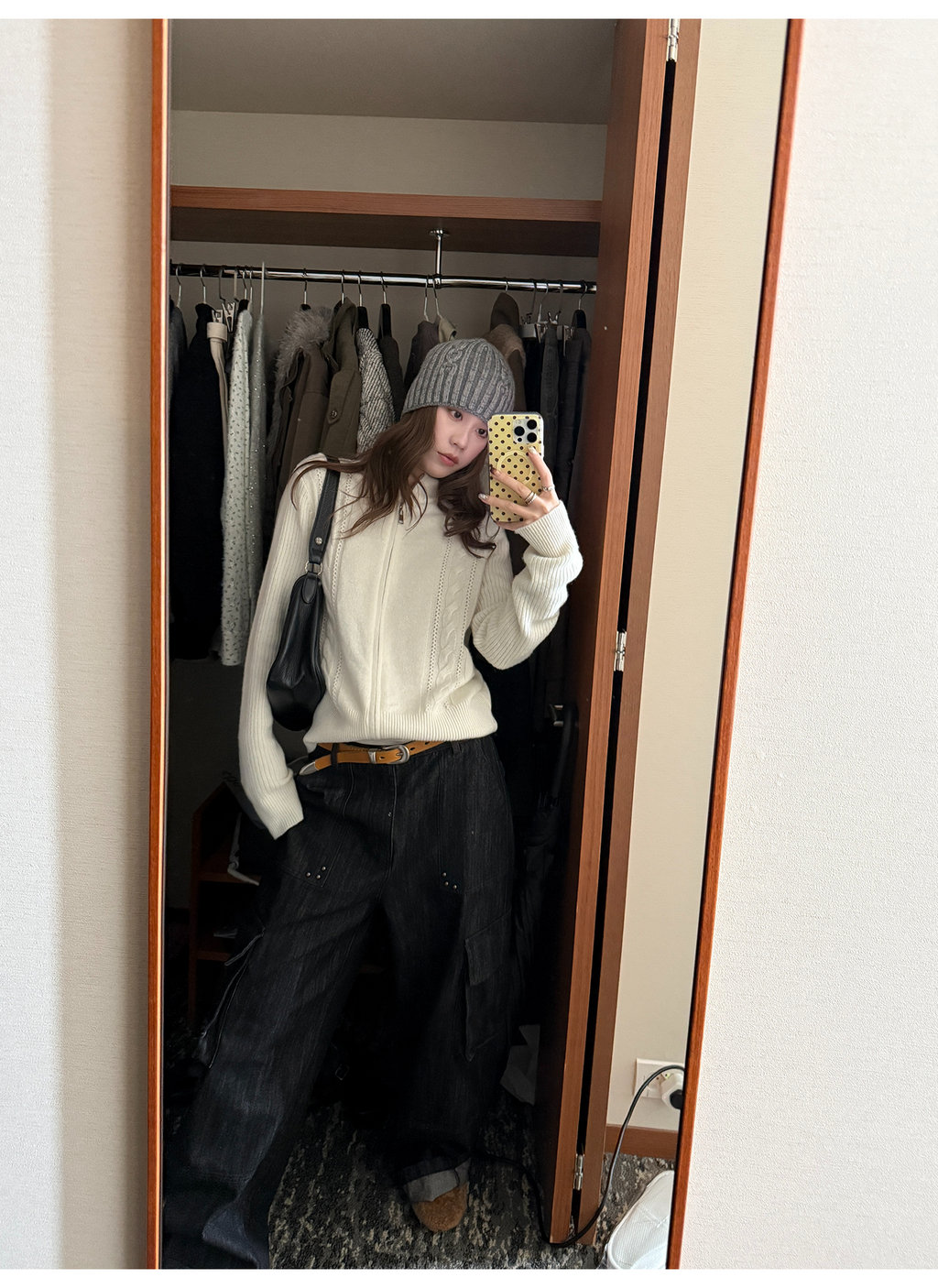 LelyMooch ウール100% ケーブルジップハイネックニット  LEM260