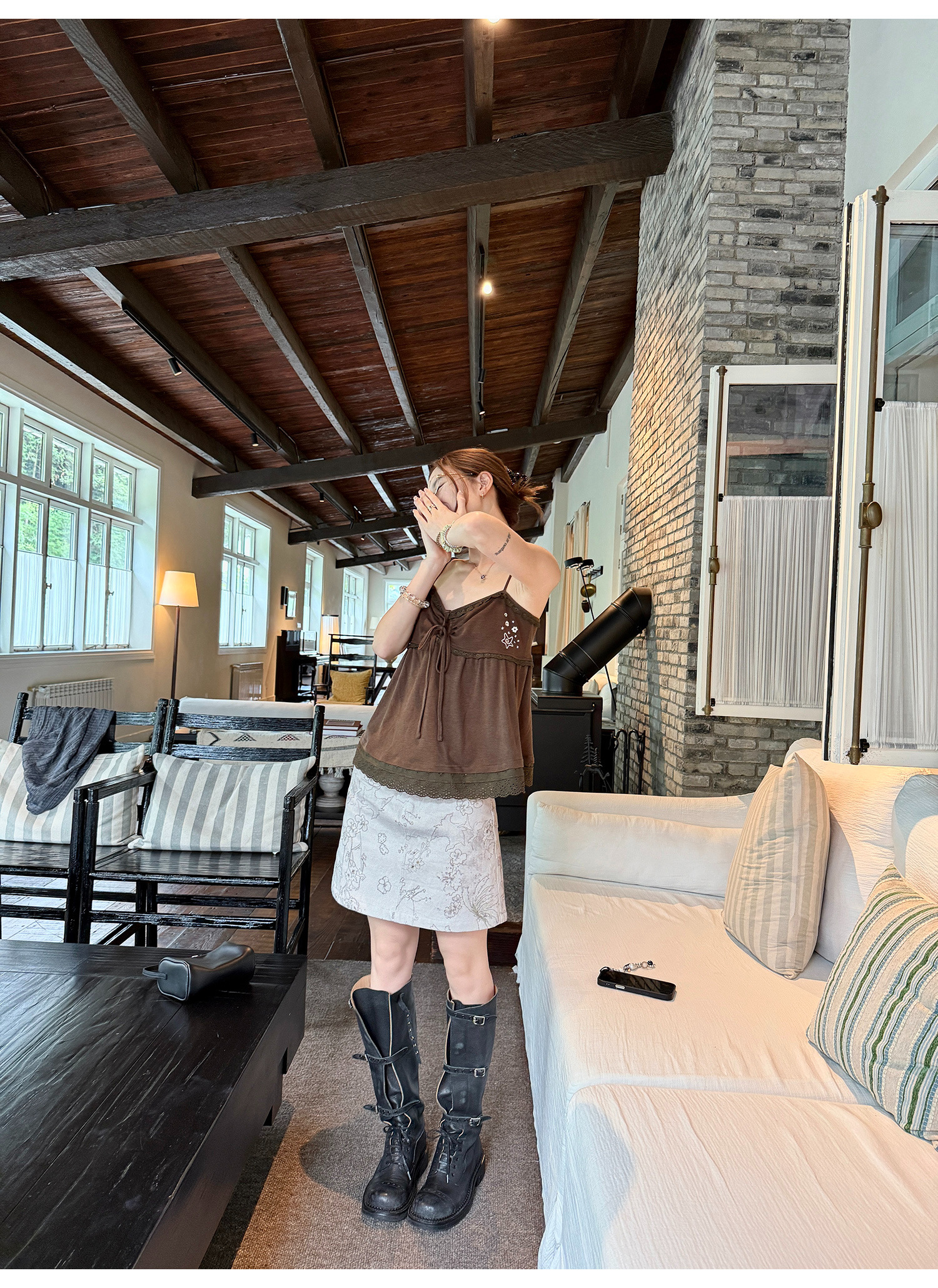 LelyMooch 花柄Aラインコットンスカート 防止めくれ加工！ LEM217