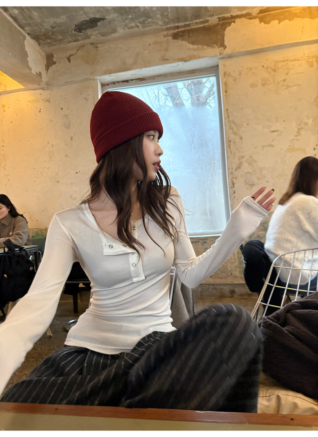 LelyMooch 3色展開 ヘンリーネック ウール混 インナートップス  LEM296