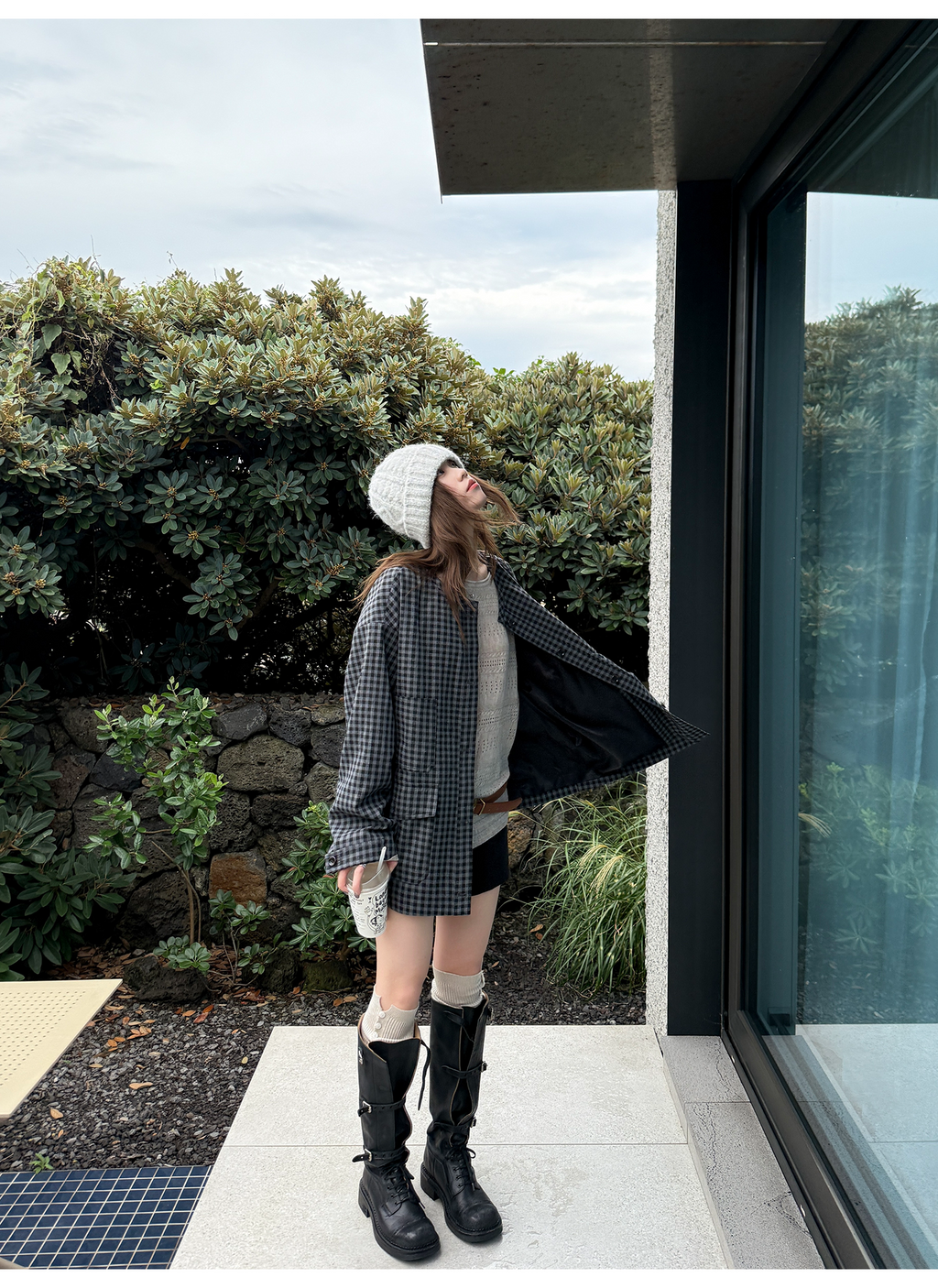 LelyMooch ブラックグレーチェックジャケット  LEM248