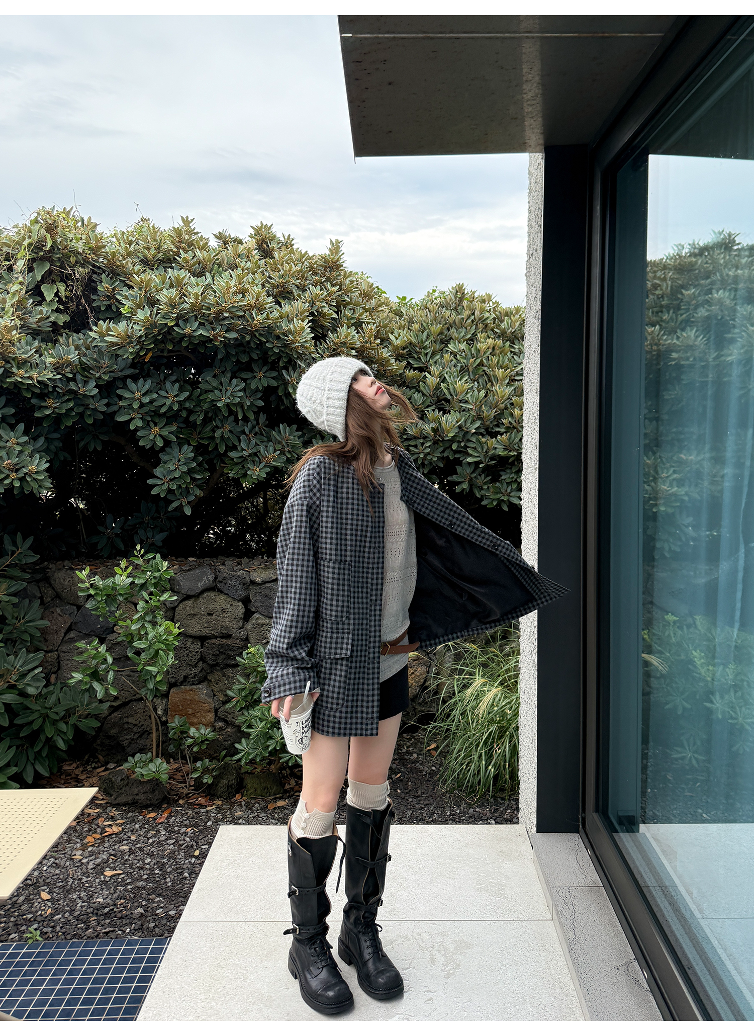 LelyMooch ブラックグレーチェックジャケット  LEM248