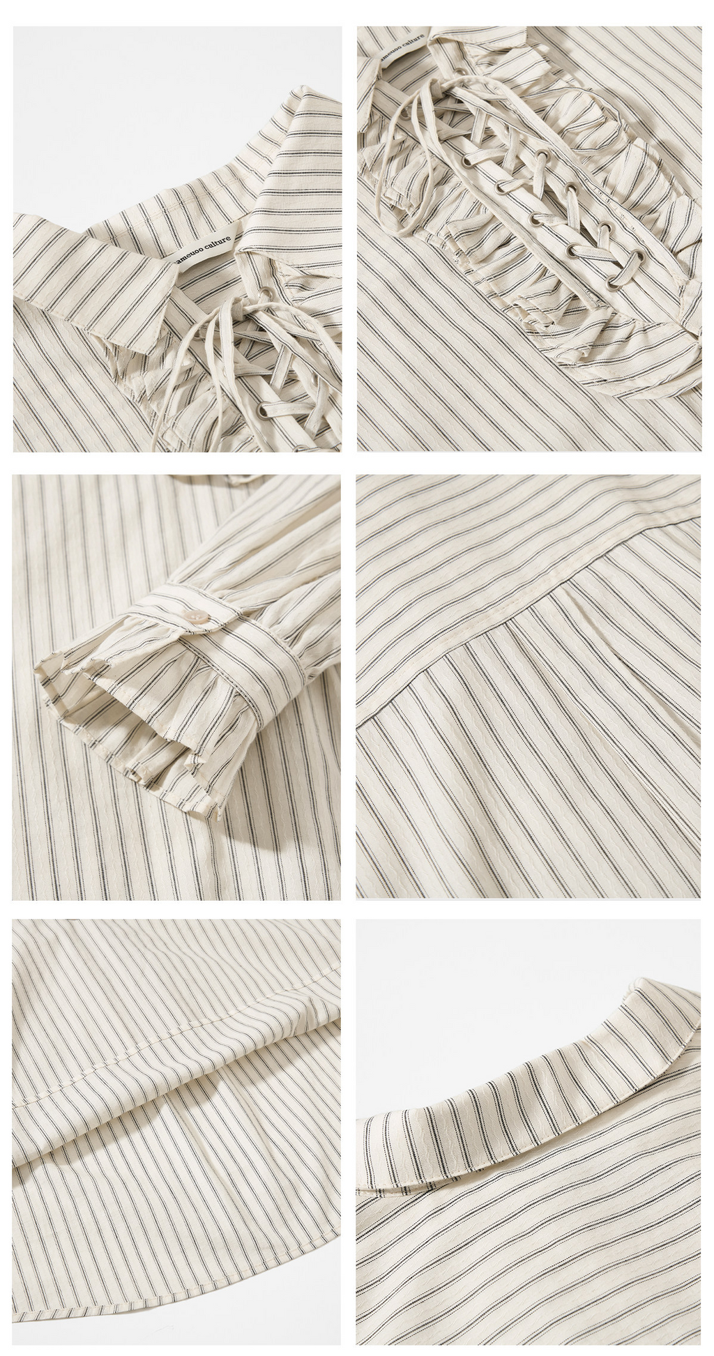 前結びデザイン 縦縞ブラウス  LOM042