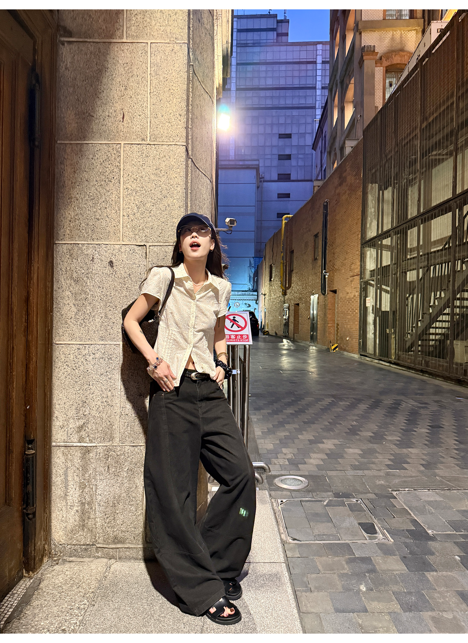 LelyMooch 古着風ブラックスタッズワイドパンツ  LEM215