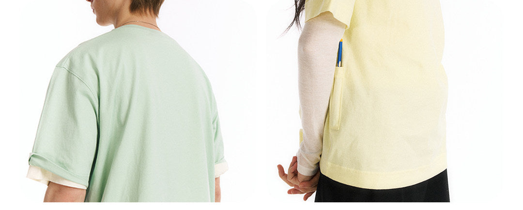 ヘンリーネック 半袖Tシャツ隠しポケット付き  LOM065