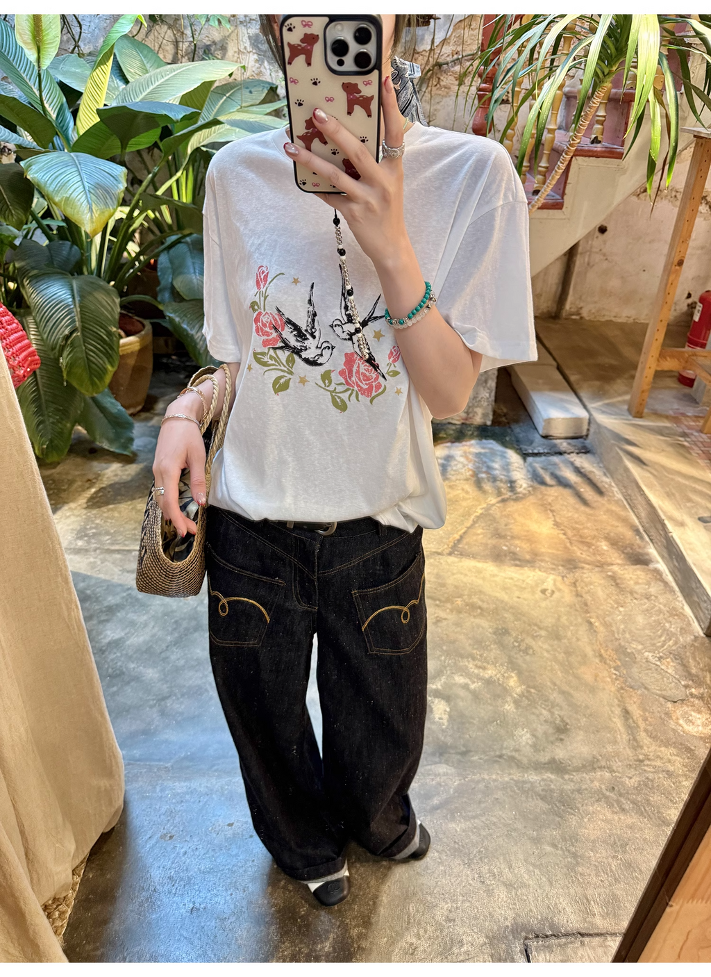 LelyMooch  プリント半袖Tシャツ ラウンドネック  LEM110