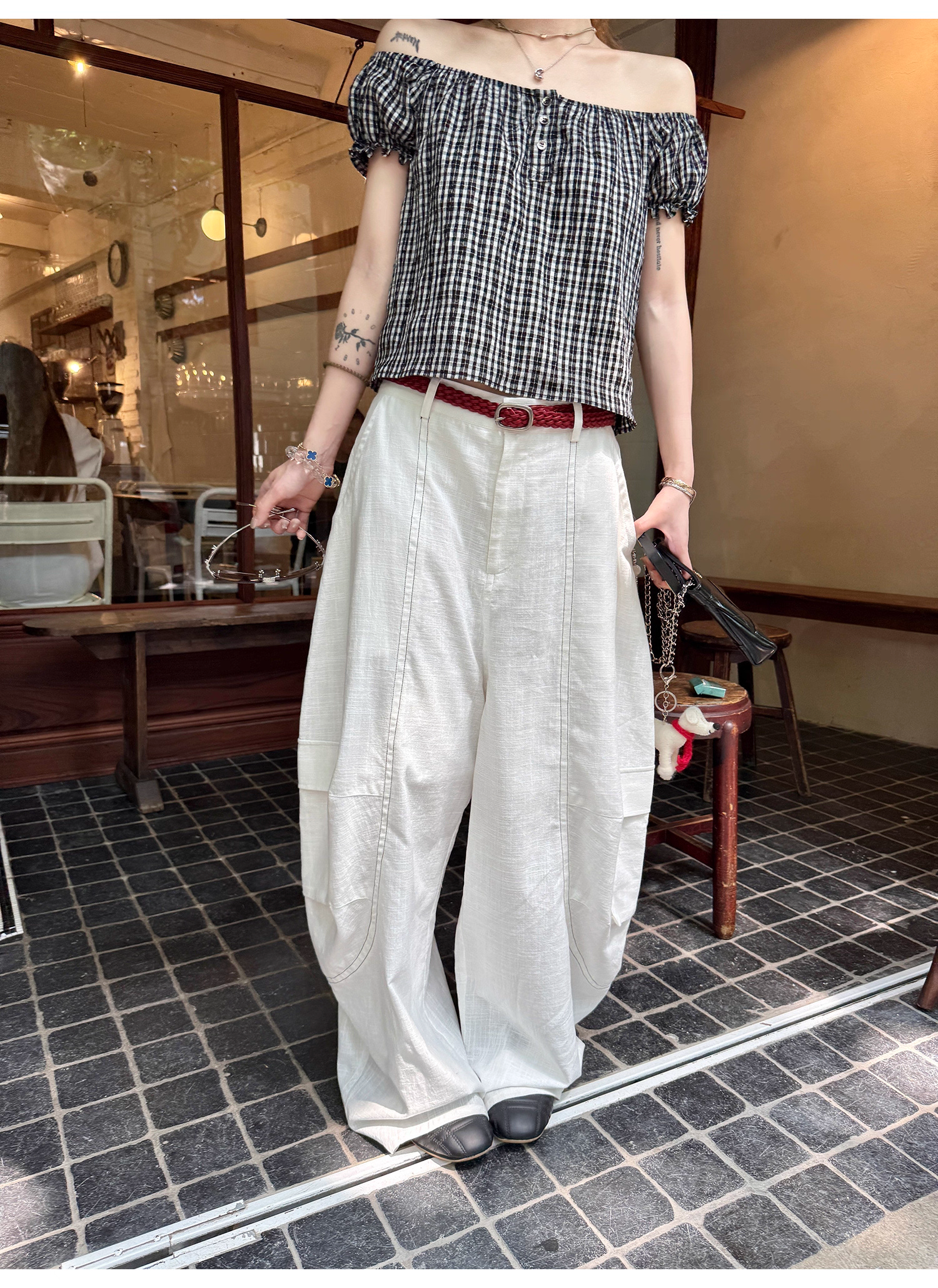 LelyMooch ストリート白ワイルドパンツ  LEM190