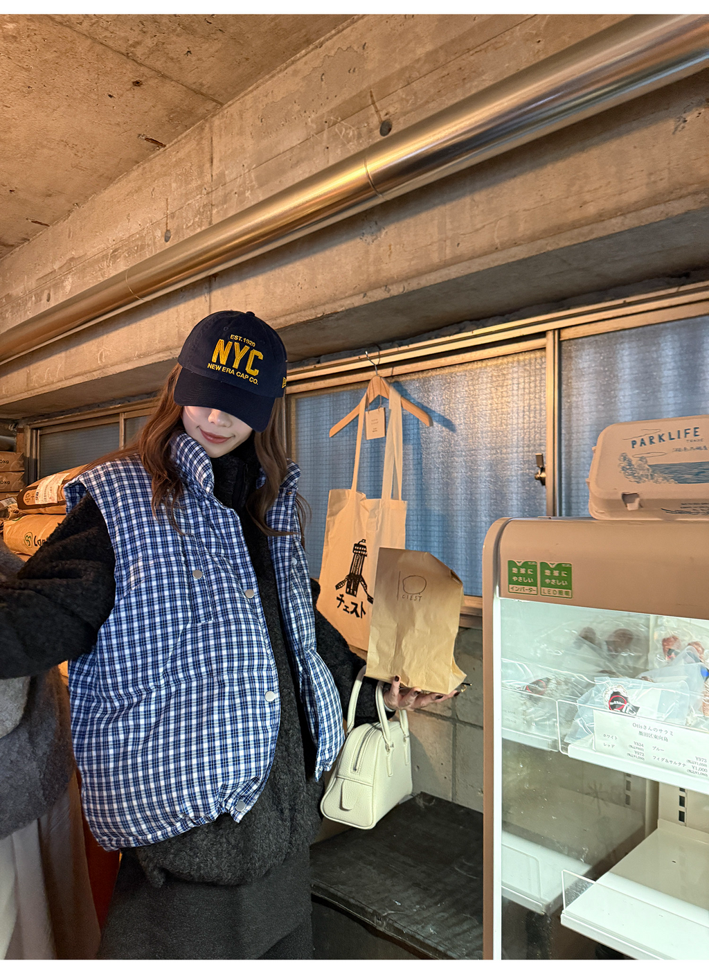 LelyMooch ギンガムチェック スタンドカラー ダウンベスト  LEM291