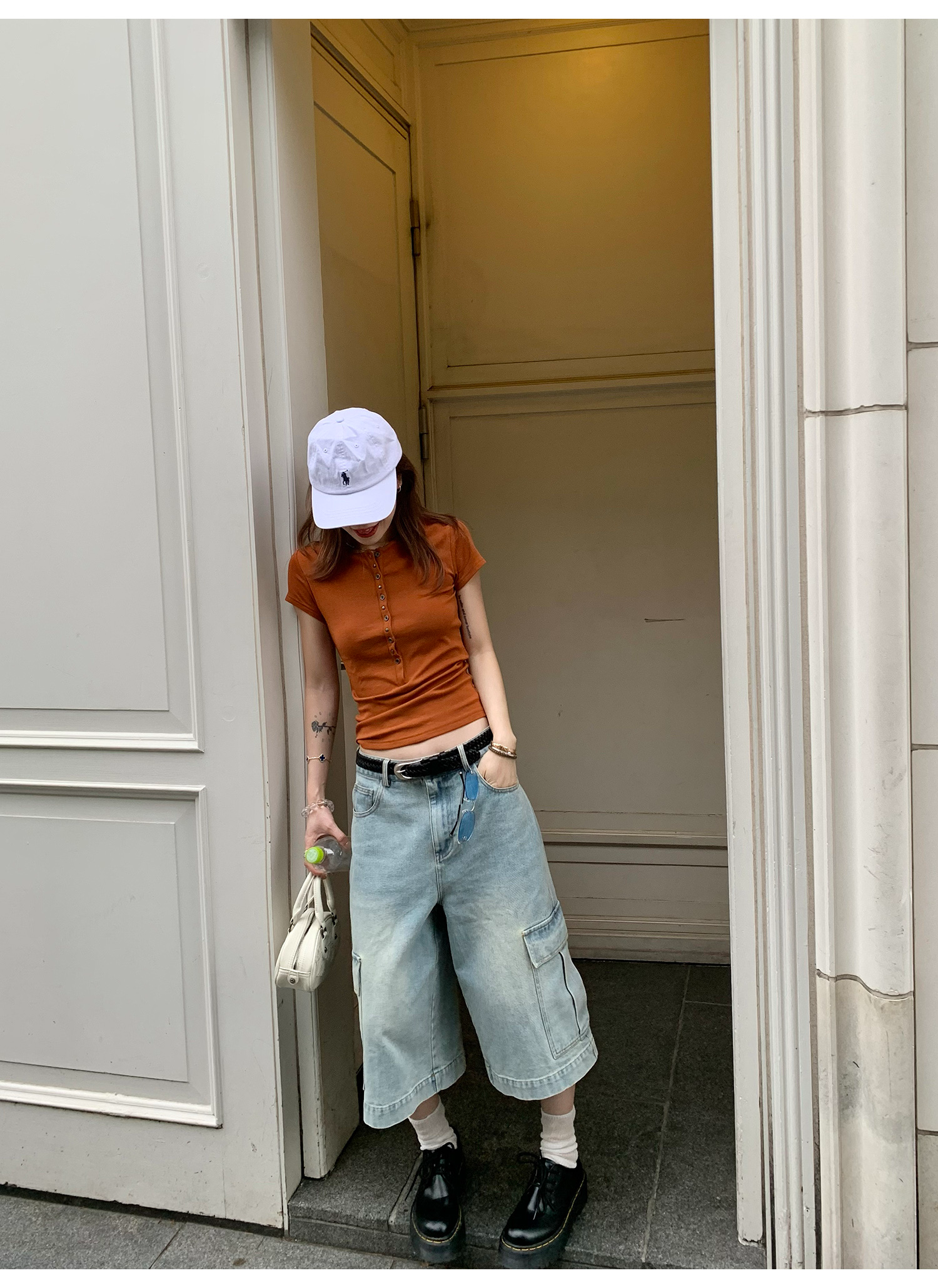 LelyMooch 体型カバー◎ カーゴデニムパンツ  LEM182