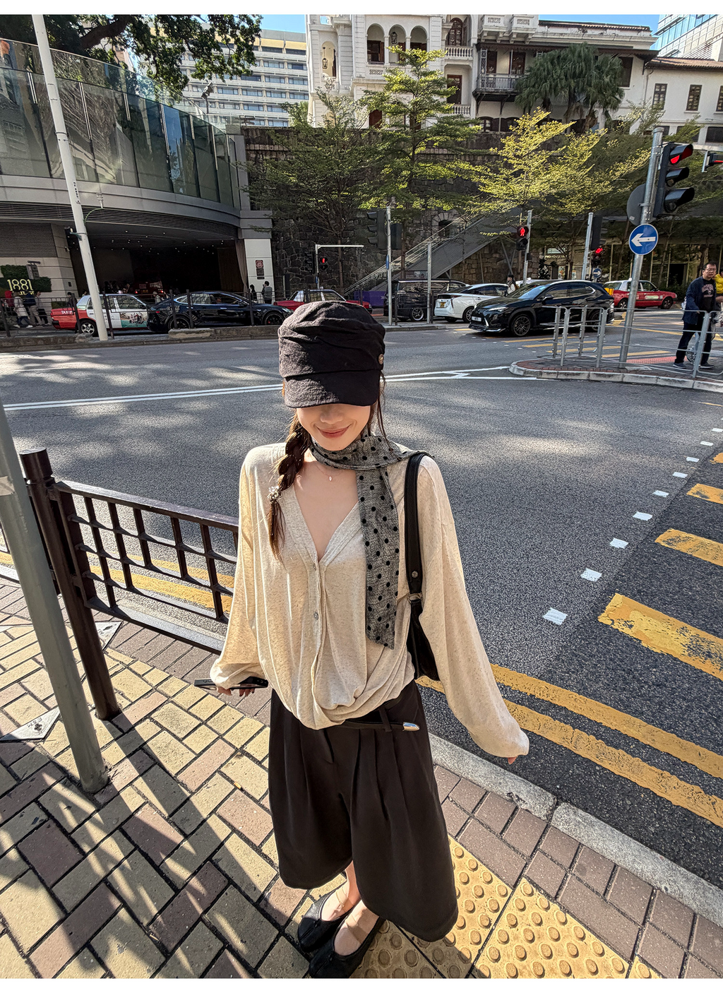 LelyMooch ドット柄シアースカーフ グレーグラデーション  レトロアクセント  LEM327