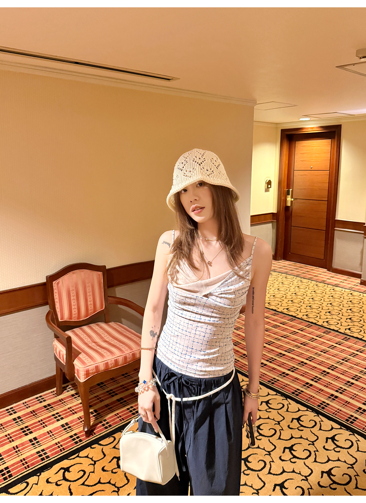 LelyMooch チェック柄 ドレープキャミトップス  LEM191