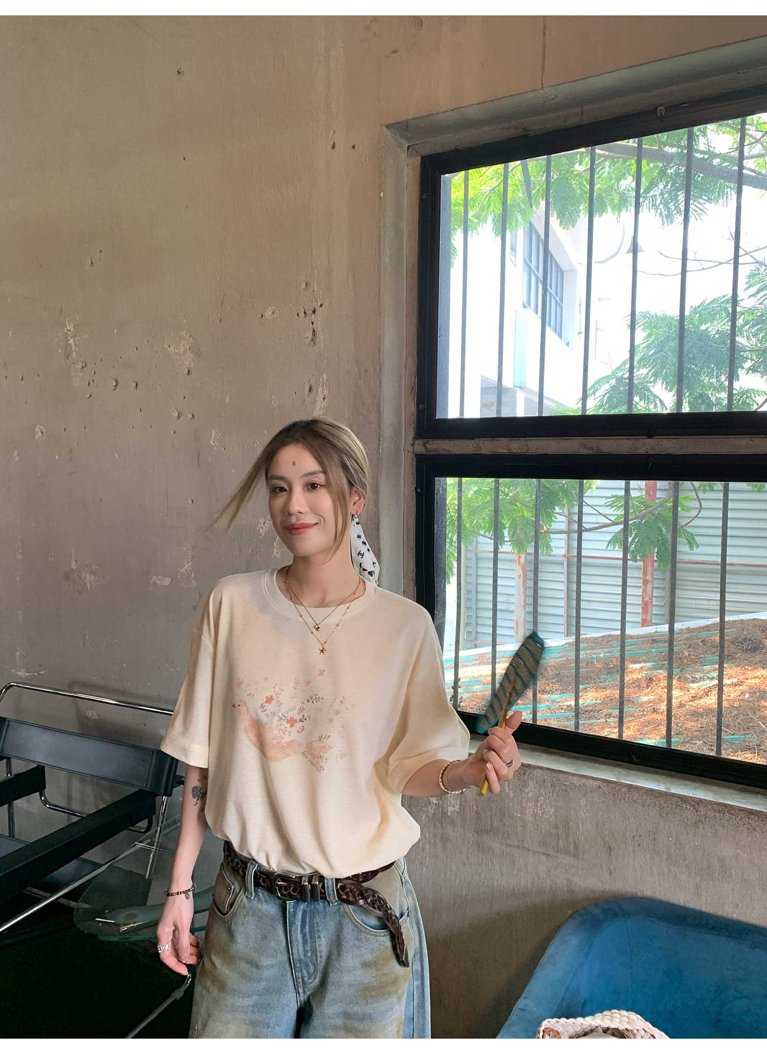 LelyMooch プリント ゆったりシルエット半袖Tシャツ  LEM142