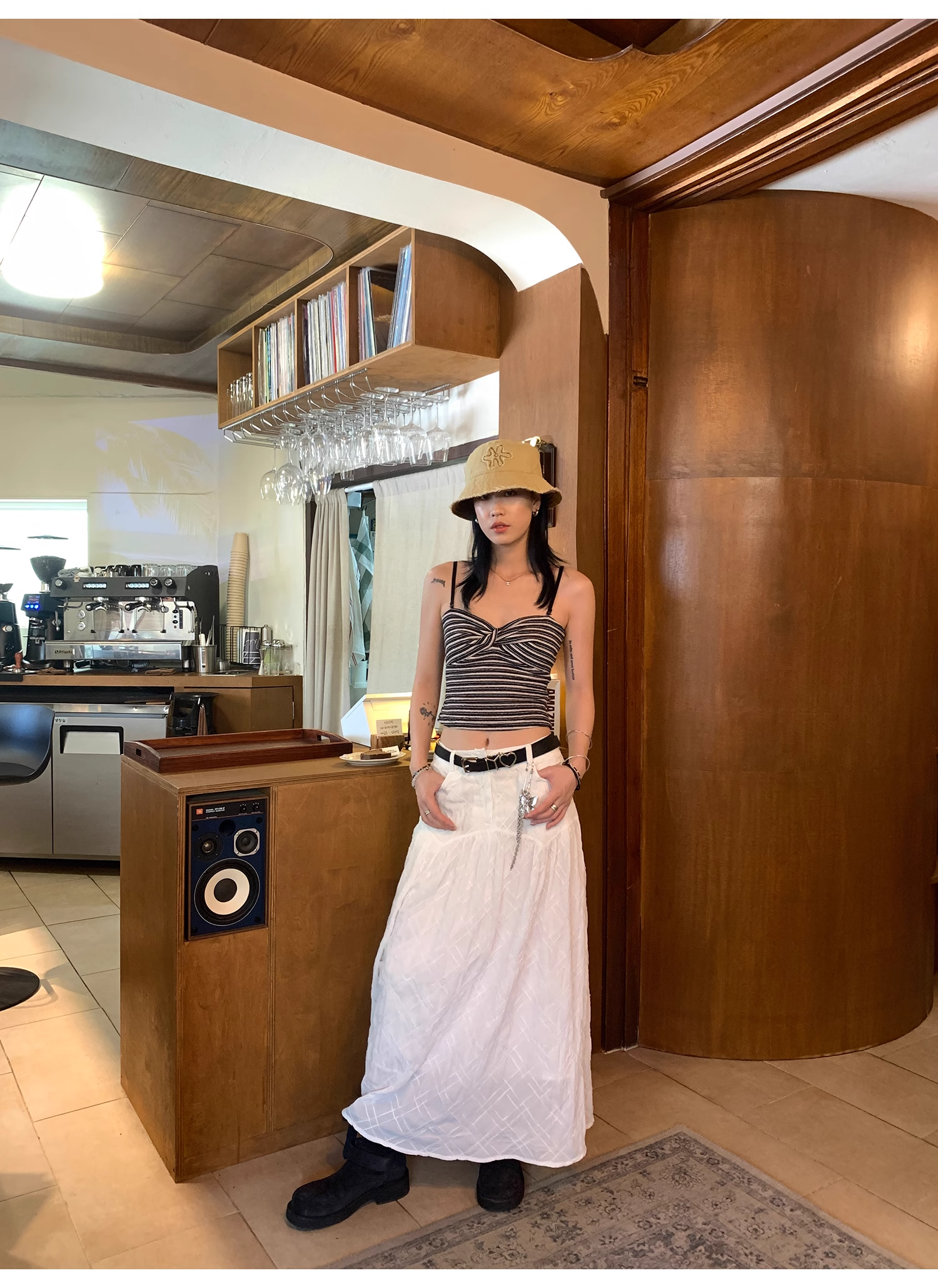 LelyMooch   立体格子柄 ホワイトスカート  LEM040