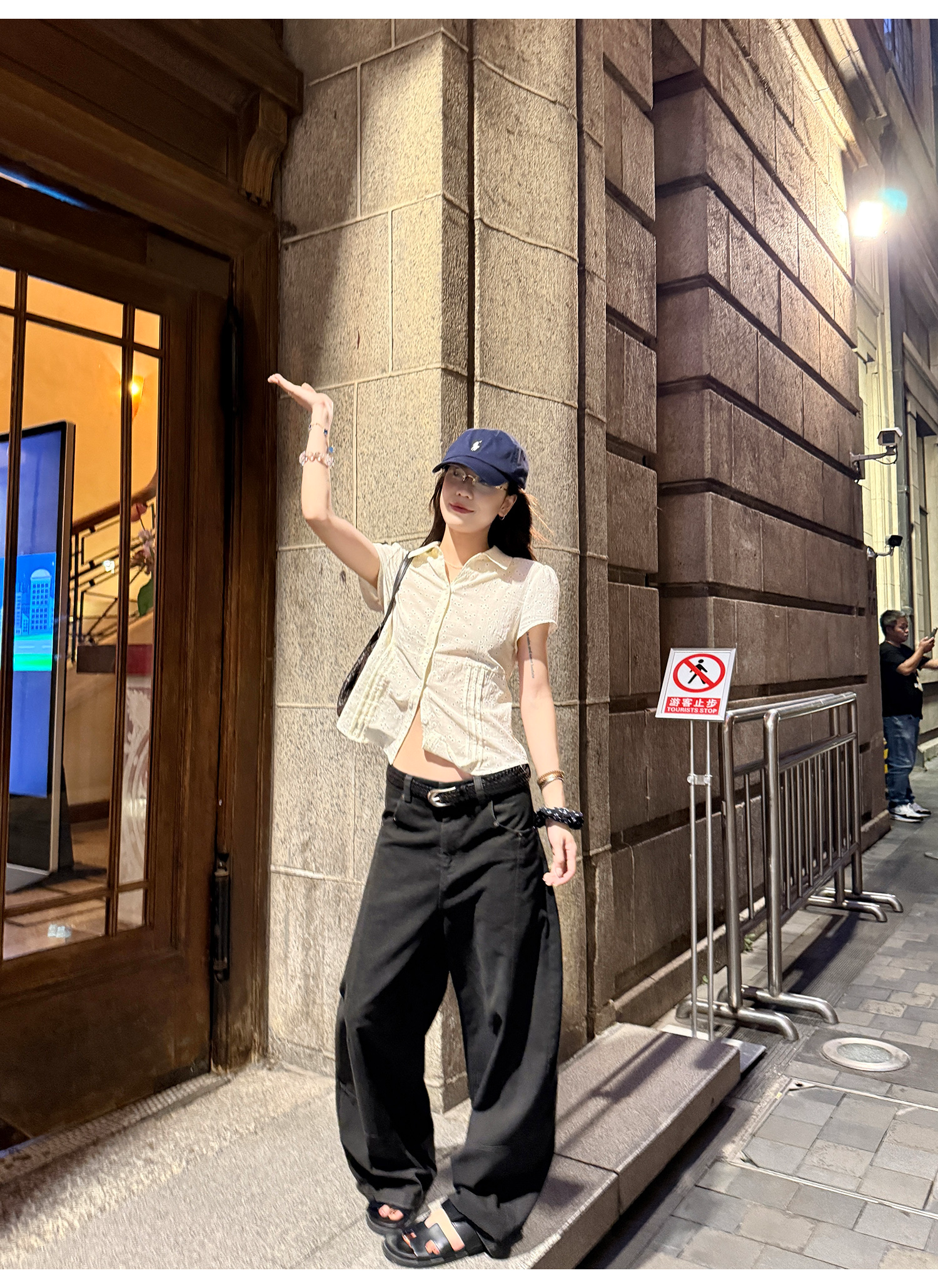 LelyMooch 古着風ブラックスタッズワイドパンツ  LEM215