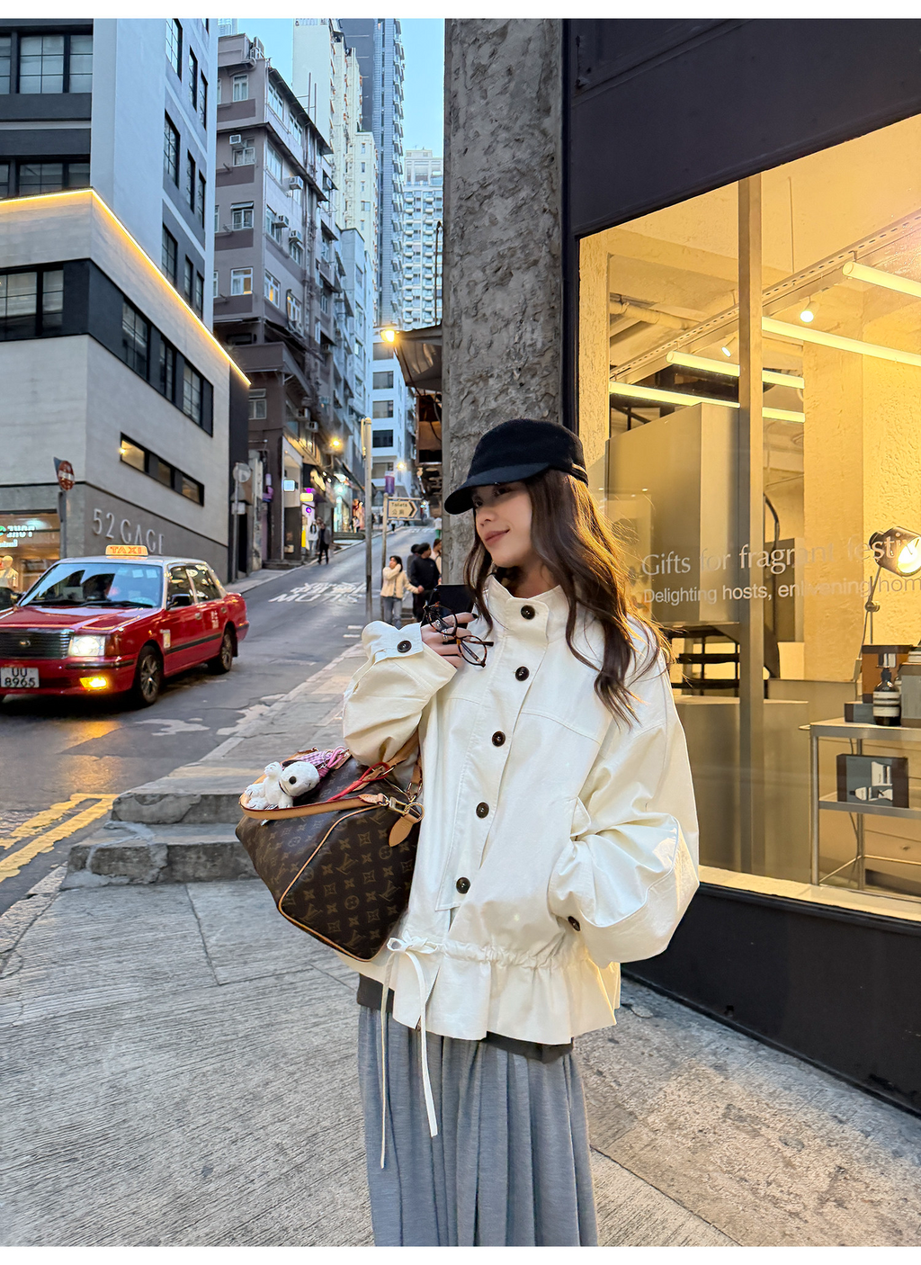 LelyMooch 立ち襟 ドロスト ミドル丈コート  LEM317