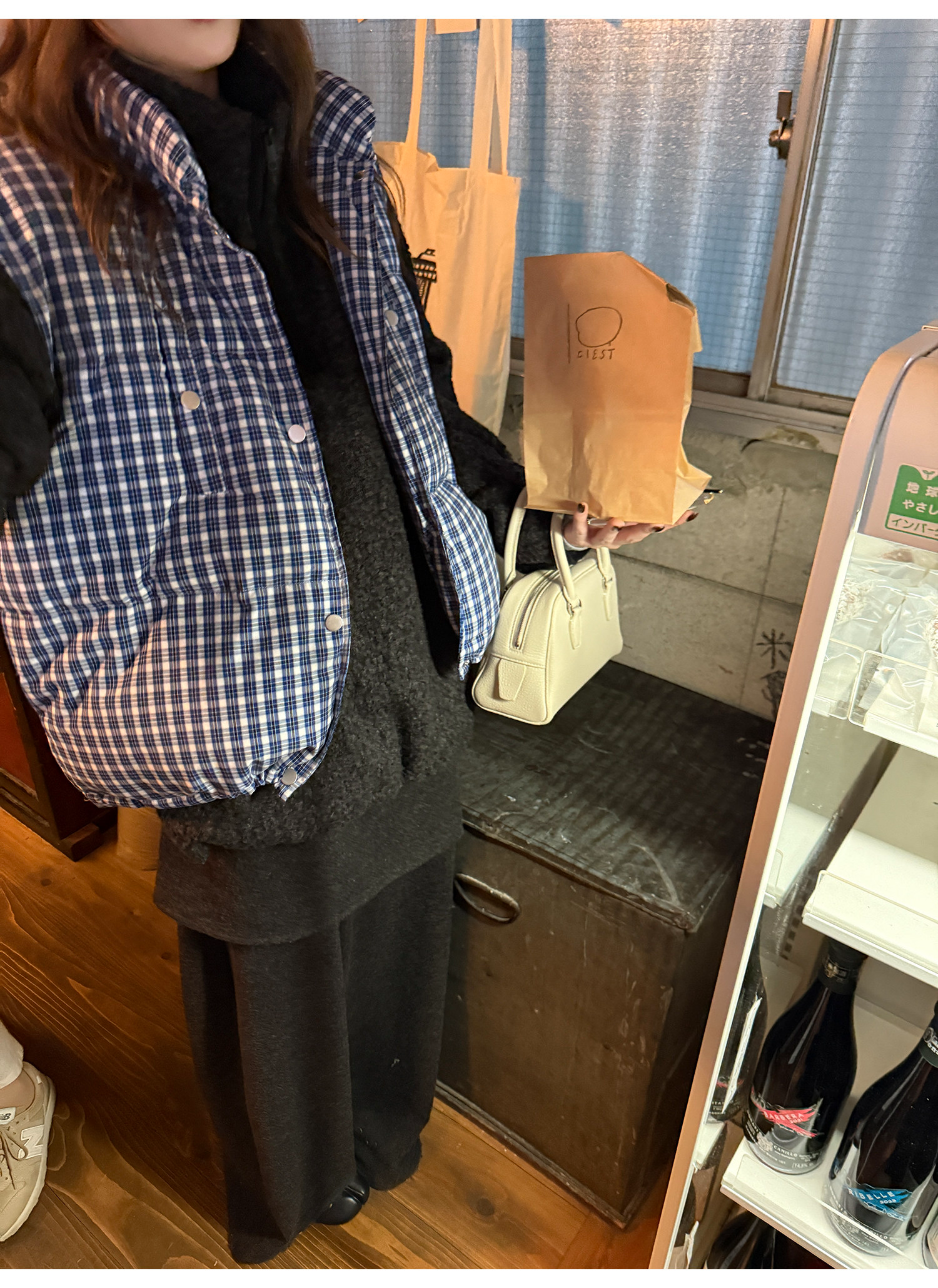 LelyMooch ギンガムチェック スタンドカラー ダウンベスト  LEM291