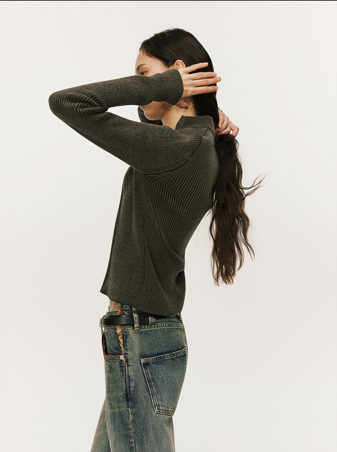 斜めジップ 半ハイネック 構築ニット  LOM036