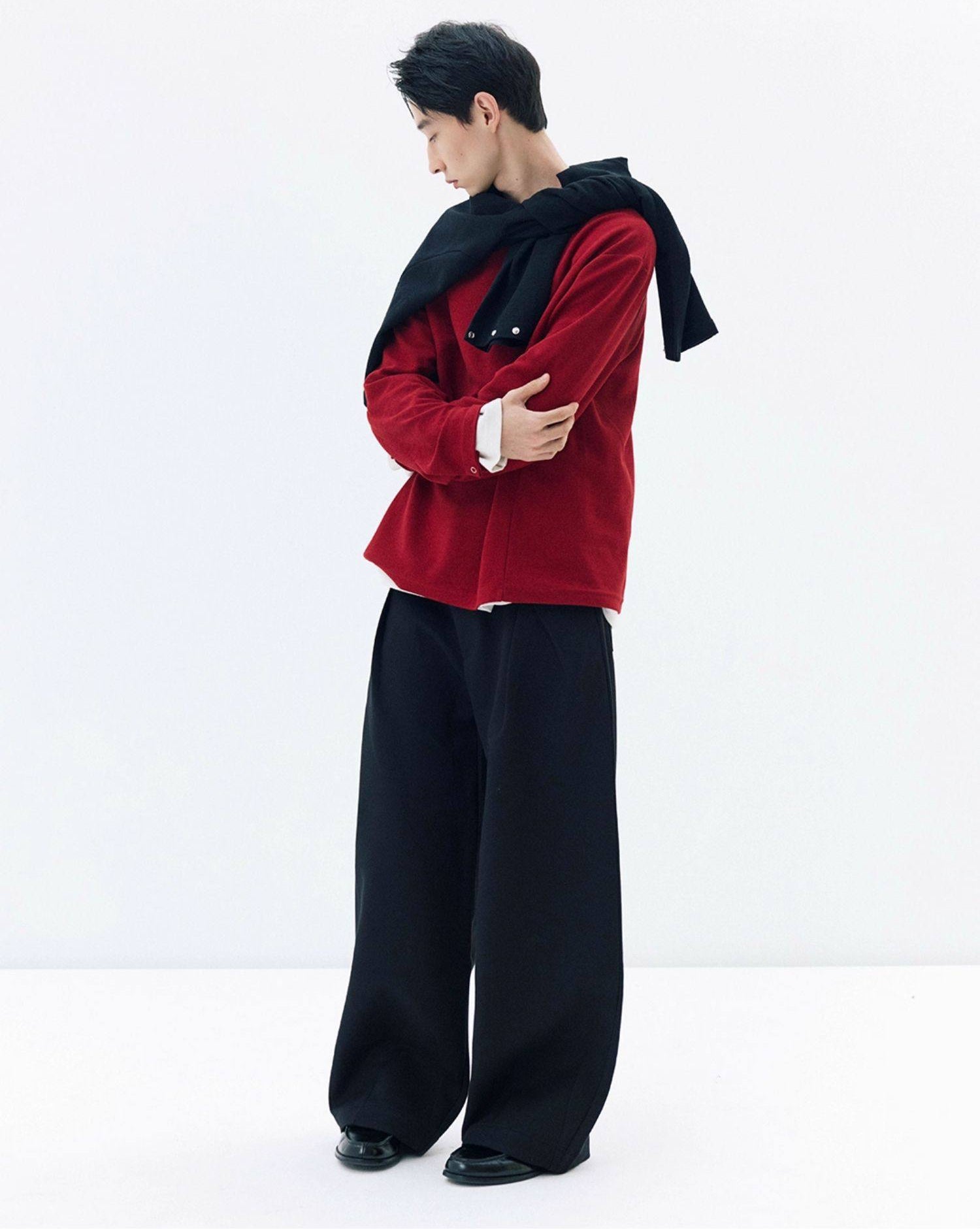 ハリ感Aラインシルエット重厚ウォーム素材スラックスClean Fit  LOM031