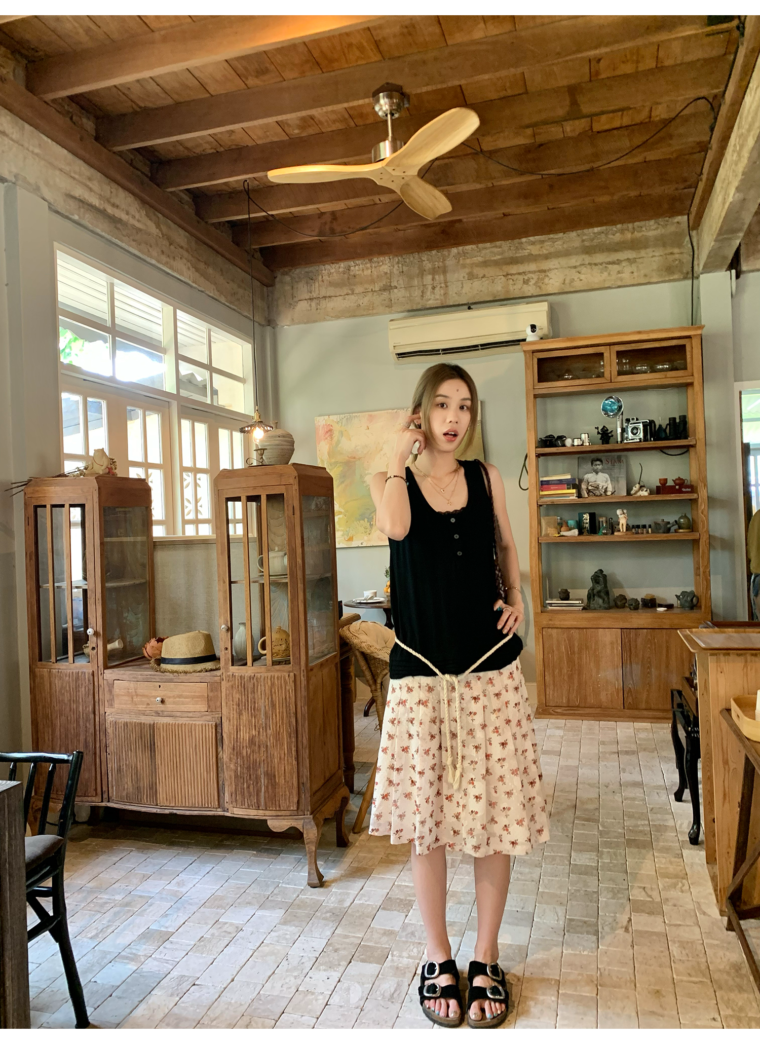 LelyMooch  レトロ小花柄プリーツシフォンスカート  LEM143