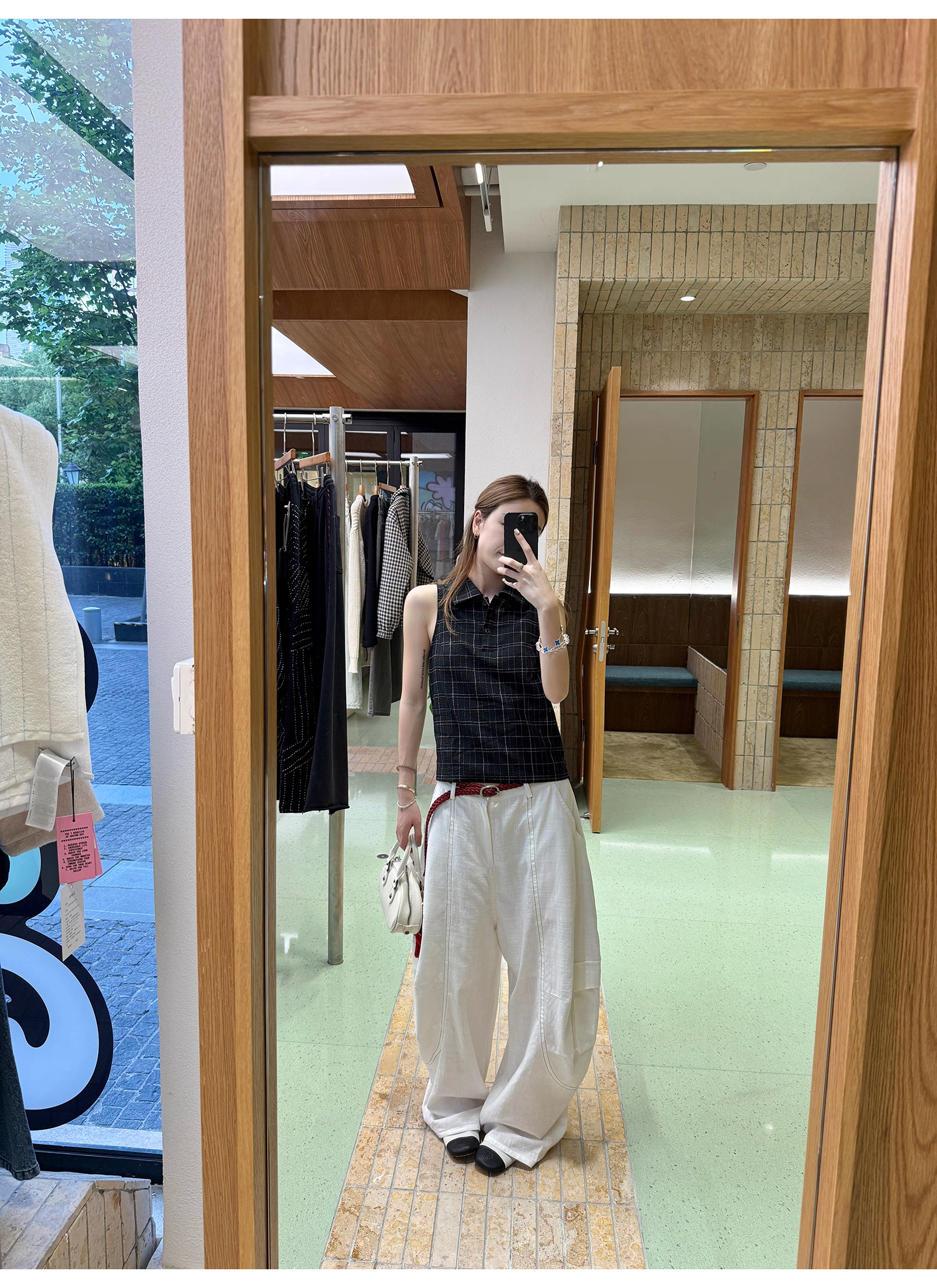 LelyMooch ノースリーブチェック柄ポロシャツ　LEM188