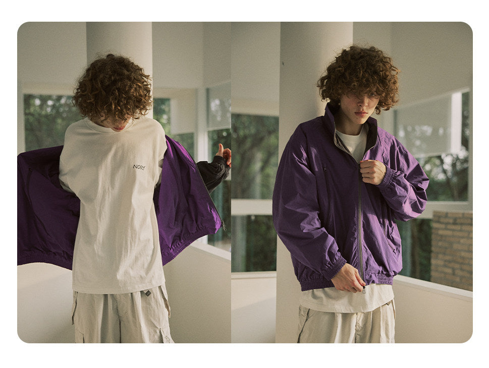 防風×配色リバーシブル仕様 立ち襟スポーツジャケット  LOM032