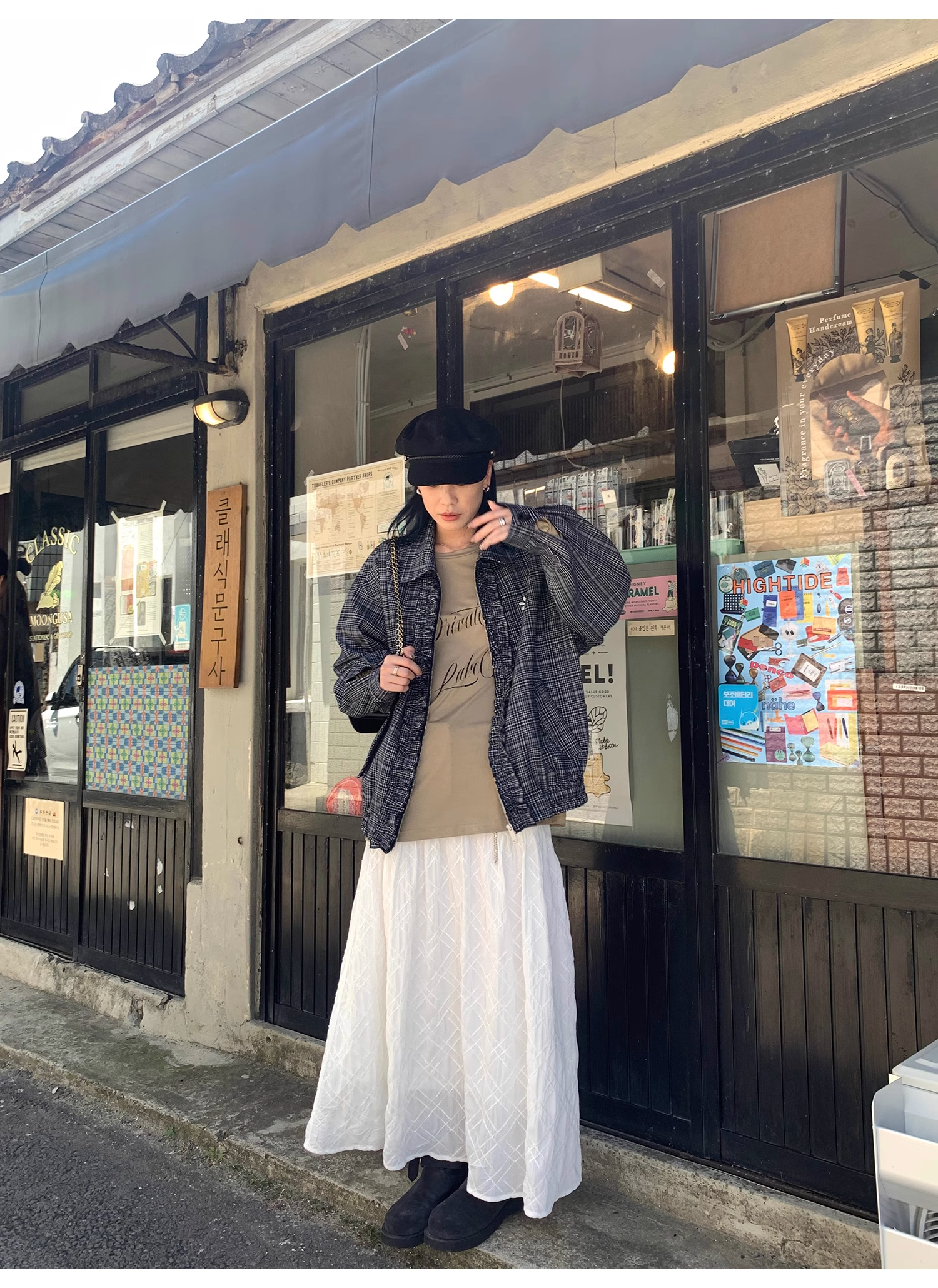 LelyMooch   立体格子柄 ホワイトスカート  LEM040