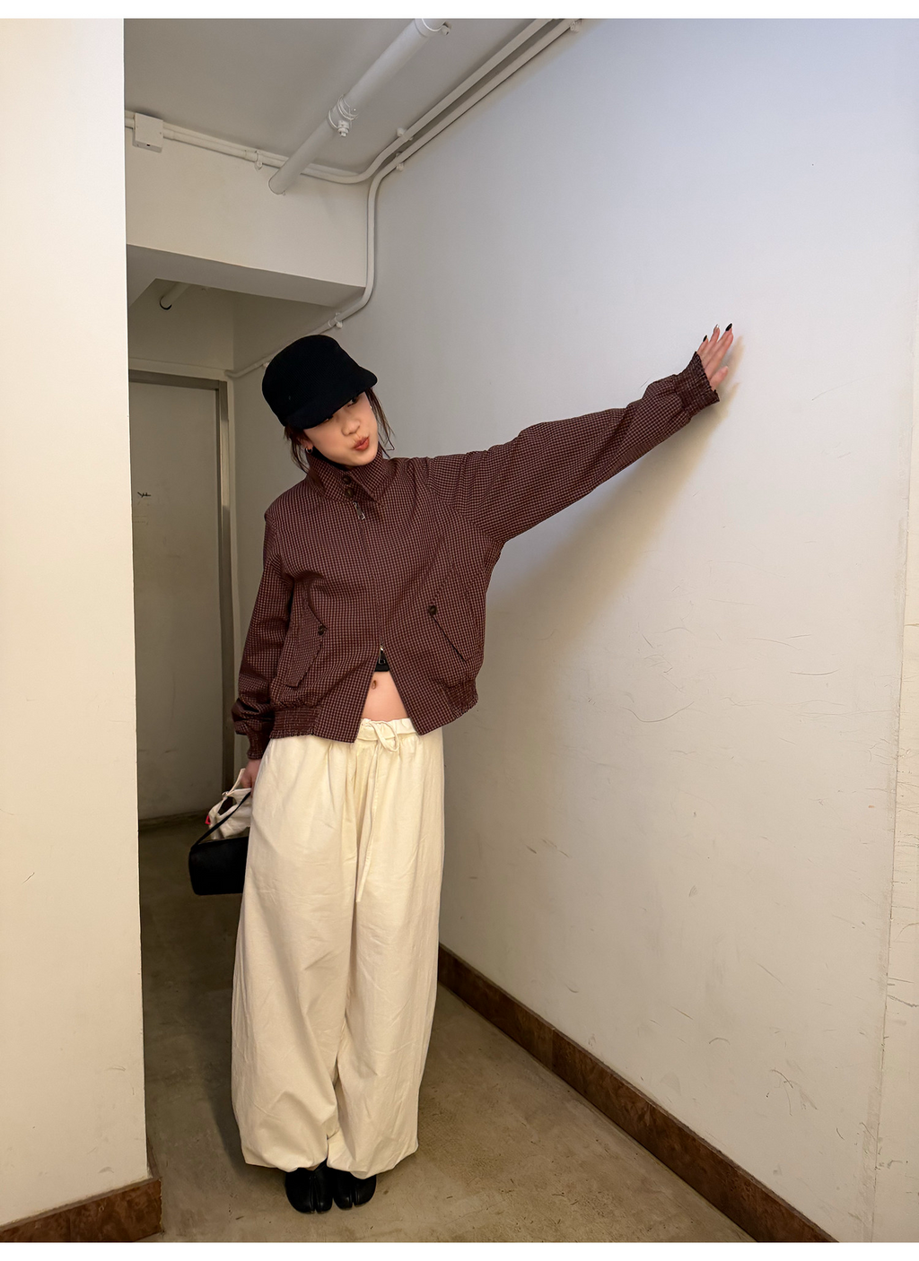 LelyMooch チェック柄スタンドカラーダブルジップブルゾン  LEM318