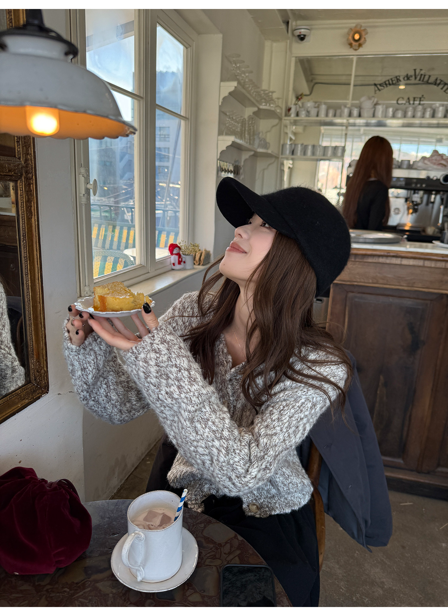 LelyMooch ウール混 ミックス編み ゆるニットカーデ  LEM313